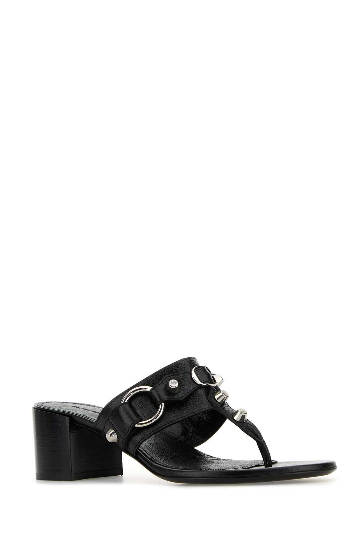 Balenciaga Women Black Leather City Thong Mules BALENCIAGA