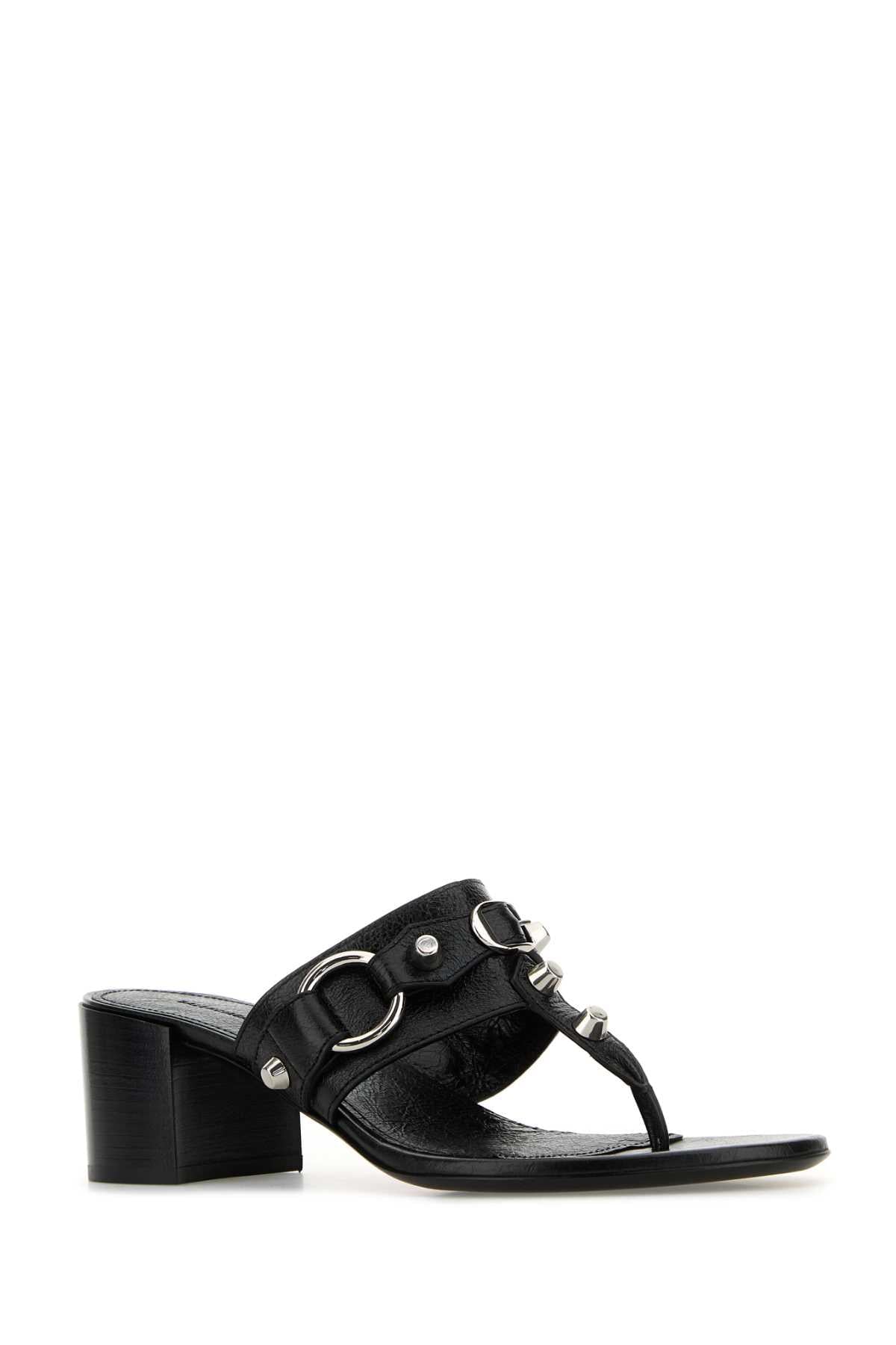 Balenciaga Women Black Leather City Thong Mules BALENCIAGA