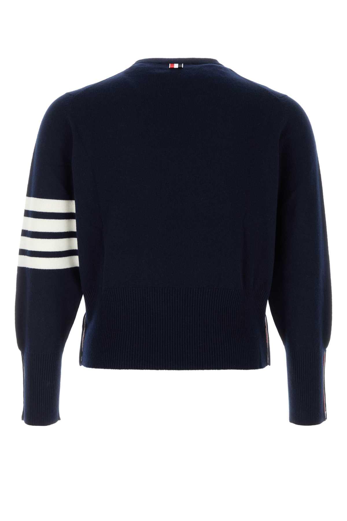 Thom Browne Men Navy Blue Cashmere Sweater THOM BROWNE