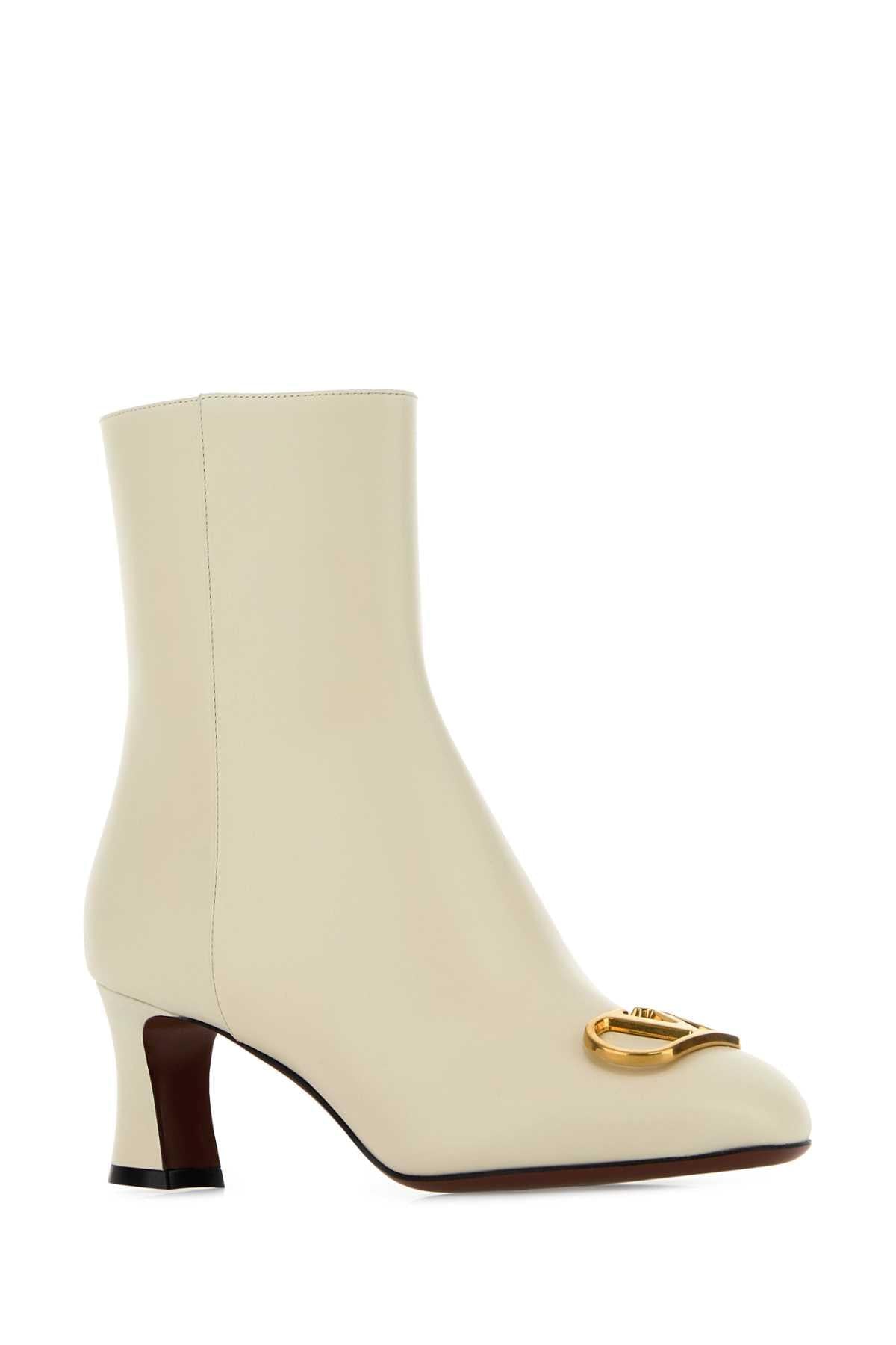 Valentino Garavani Women Ivory Leather Vlogo Signature Ankle Boots VALENTINO GARAVANI
