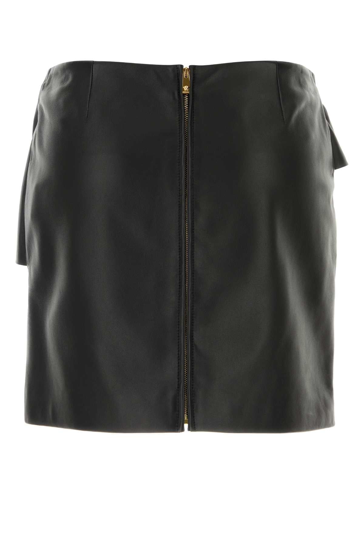 Versace Women Black Leather Mini Skirt VERSACE