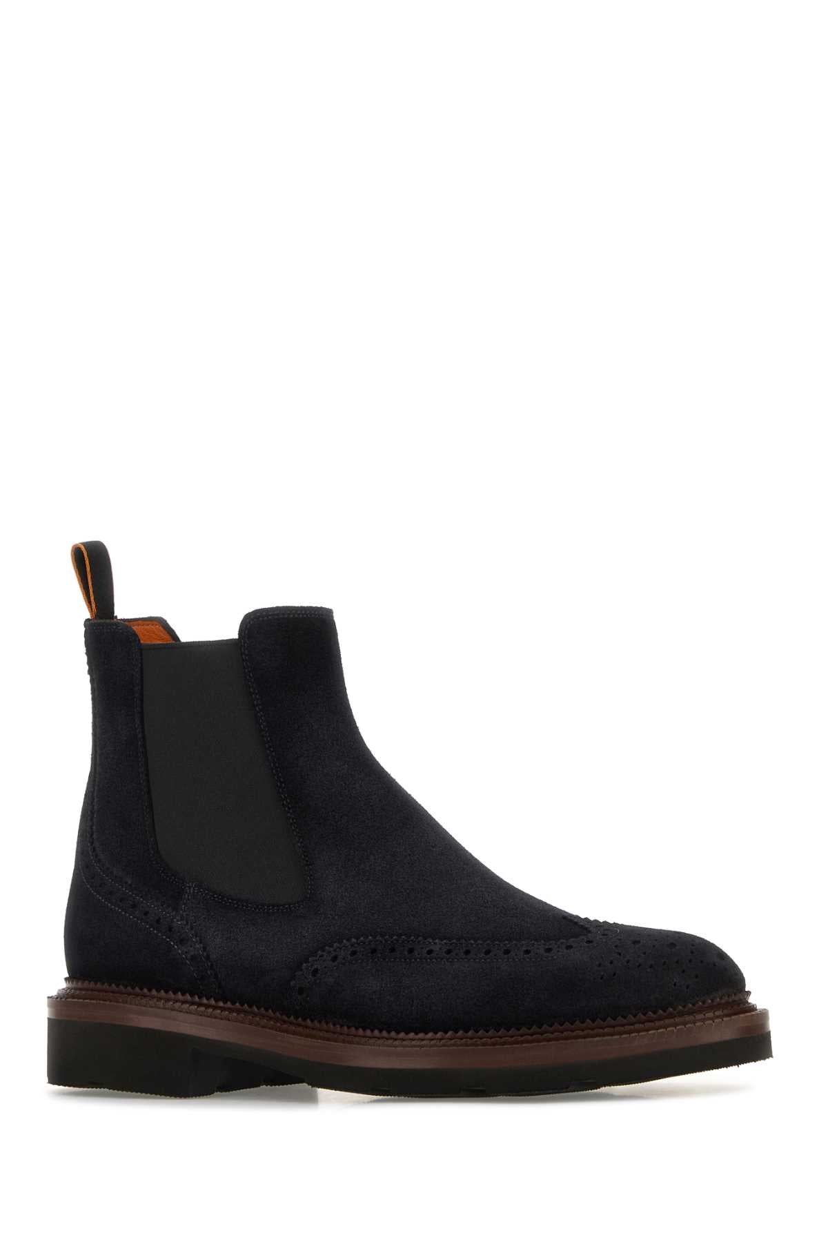 Santoni Men Midnight Blue Suede Kalama Ankle Boots SANTONI