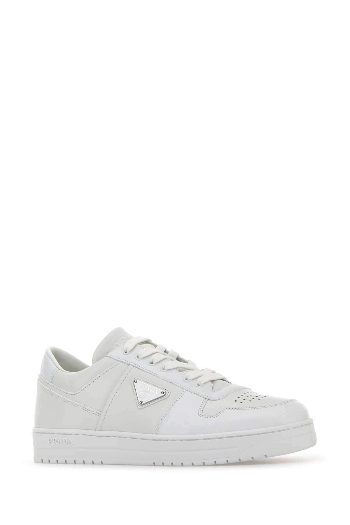 Prada Men White Leather Downtown Sneakers PRADA