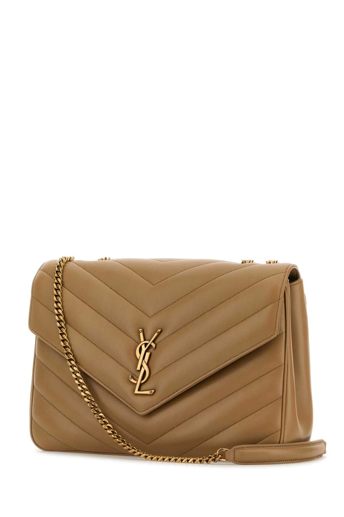 Saint Laurent Women Camel Leather Large Lou Lou Shoulder Bag SAINT LAURENT
