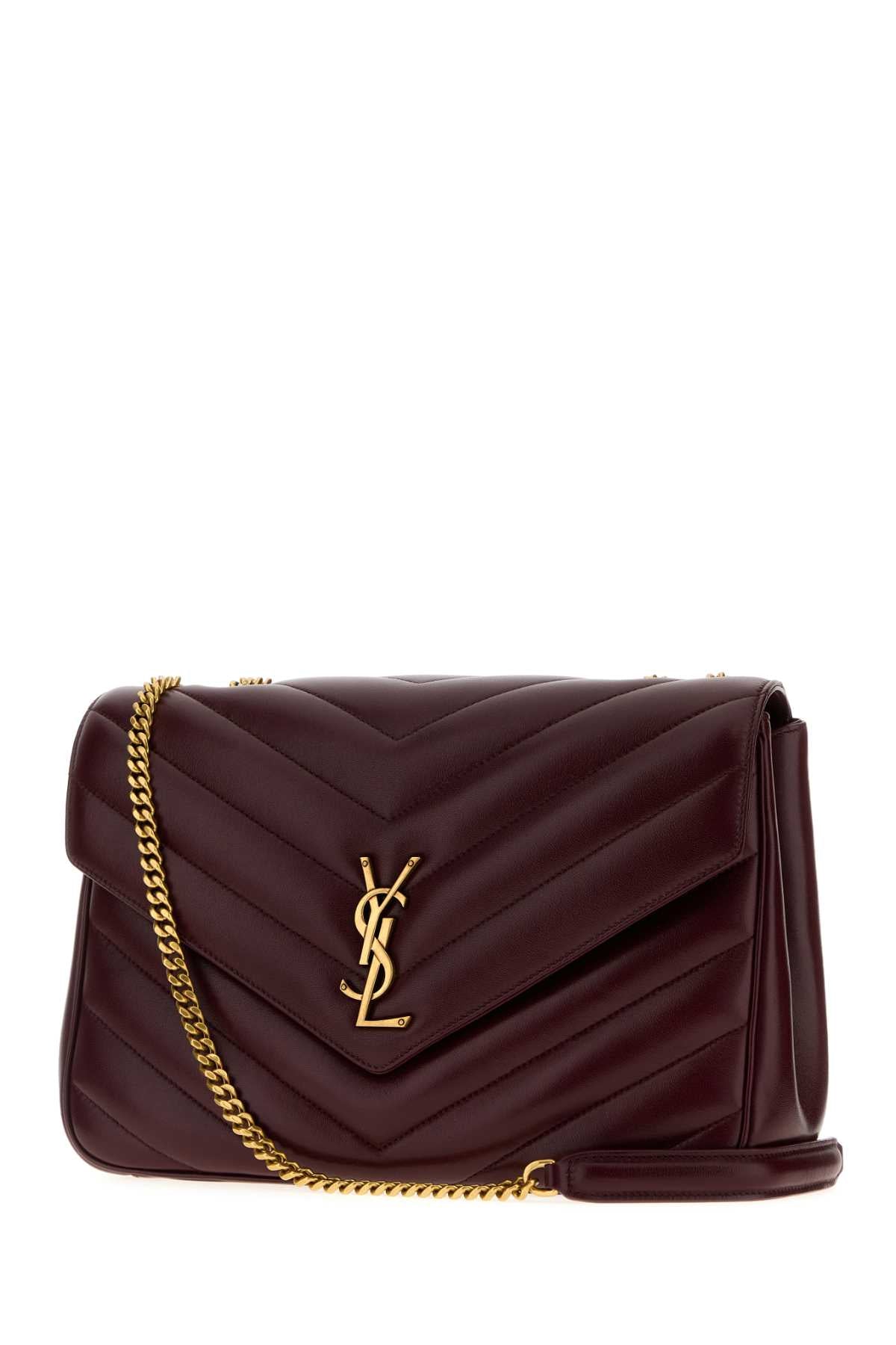 Saint Laurent Women Burgundy Leather Large Lou Lou Shoulder Bag SAINT LAURENT