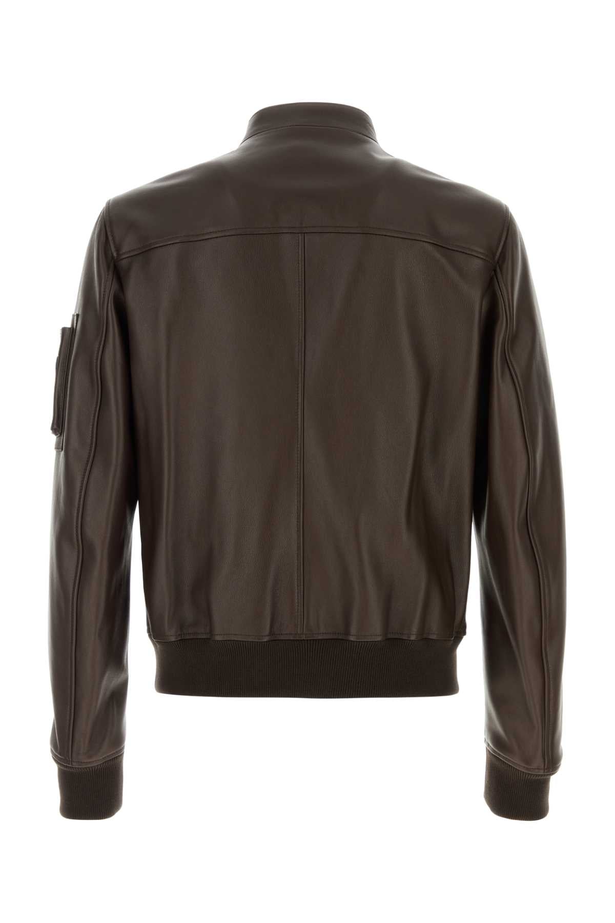 Dolce & Gabbana Men Brown Leather Jacket DOLCE & GABBANA