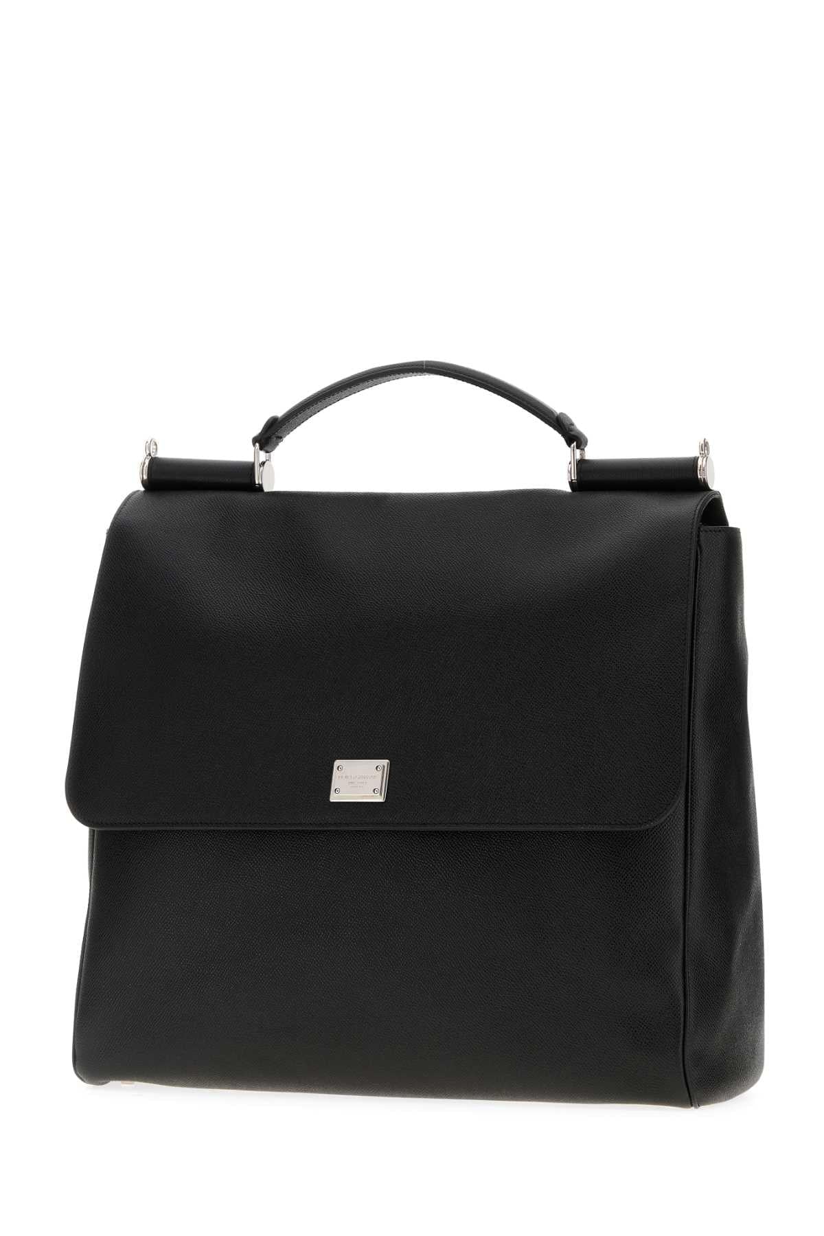 Dolce & Gabbana Men Black Leather Sicily Briefcase DOLCE & GABBANA