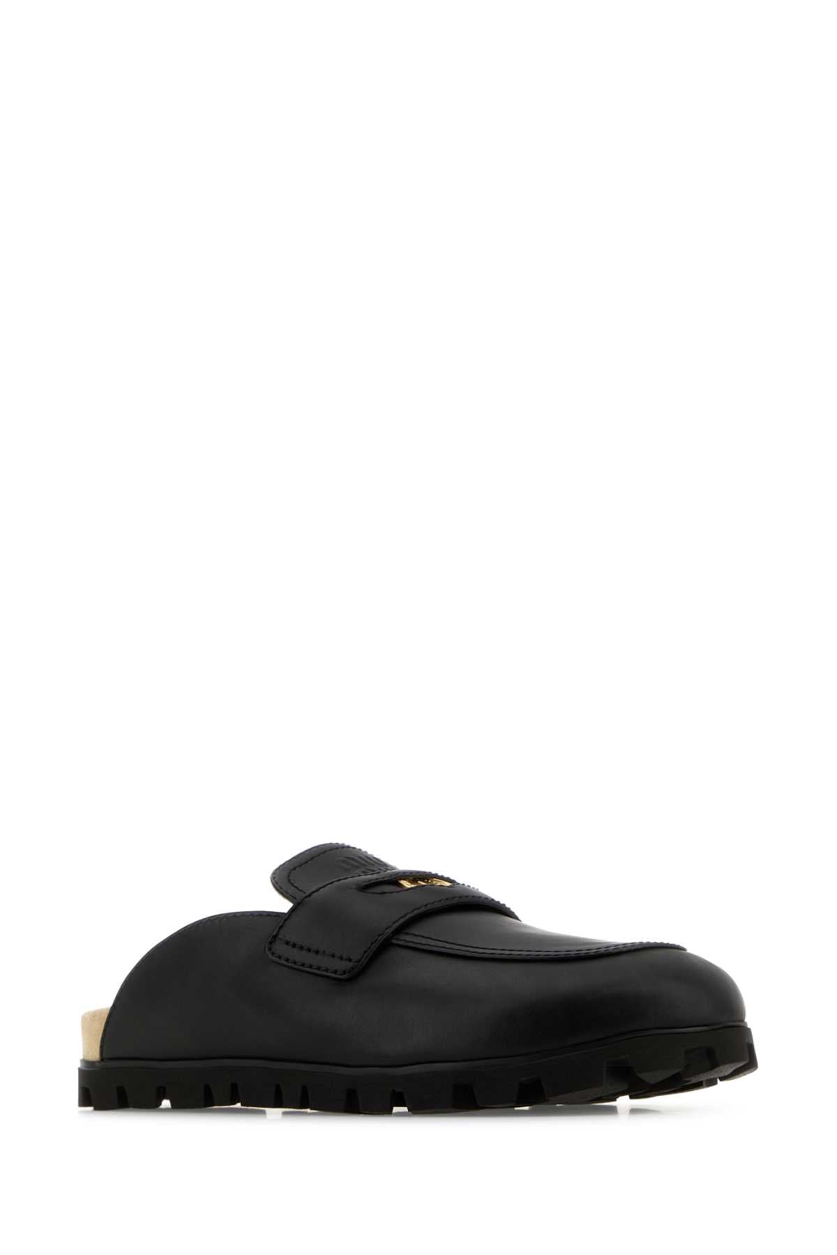Miu Miu Women Black Leather Slippers MIU MIU