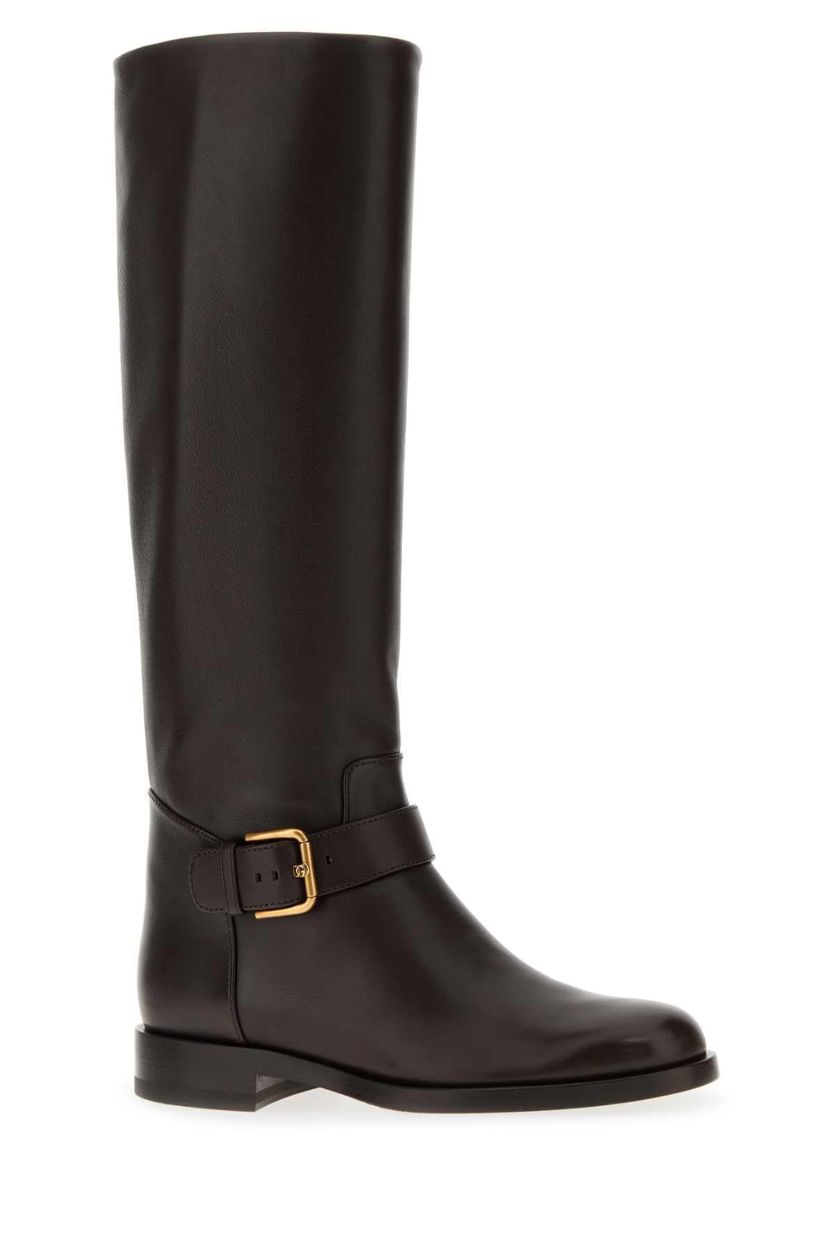 Dolce & Gabbana Women Chocolate Leather Boots DOLCE & GABBANA