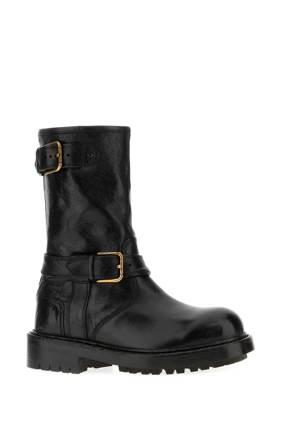 Dolce & Gabbana Men Black Leather Bernini Boots DOLCE & GABBANA