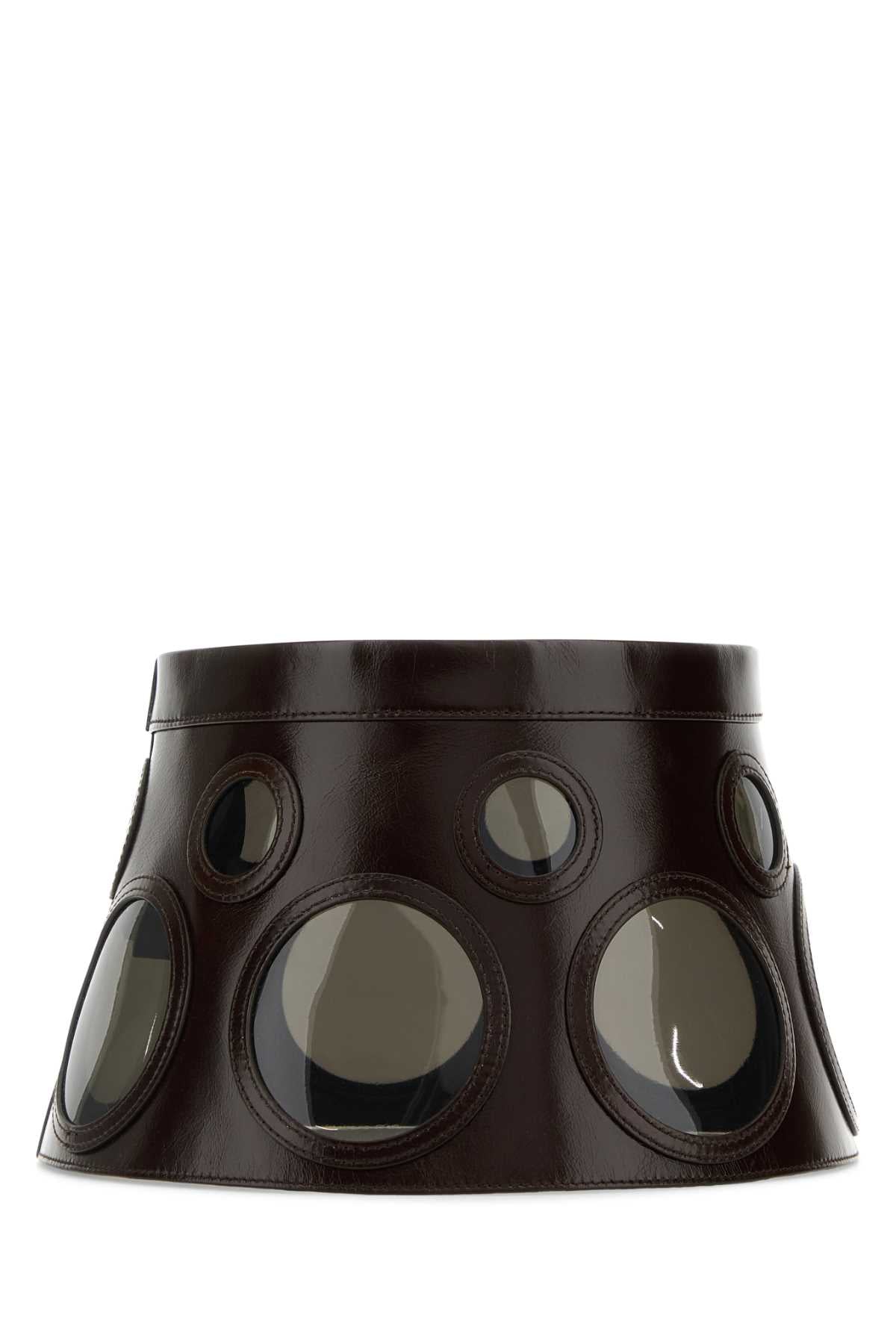 Prada Women Dark Brown Leather Hat PRADA