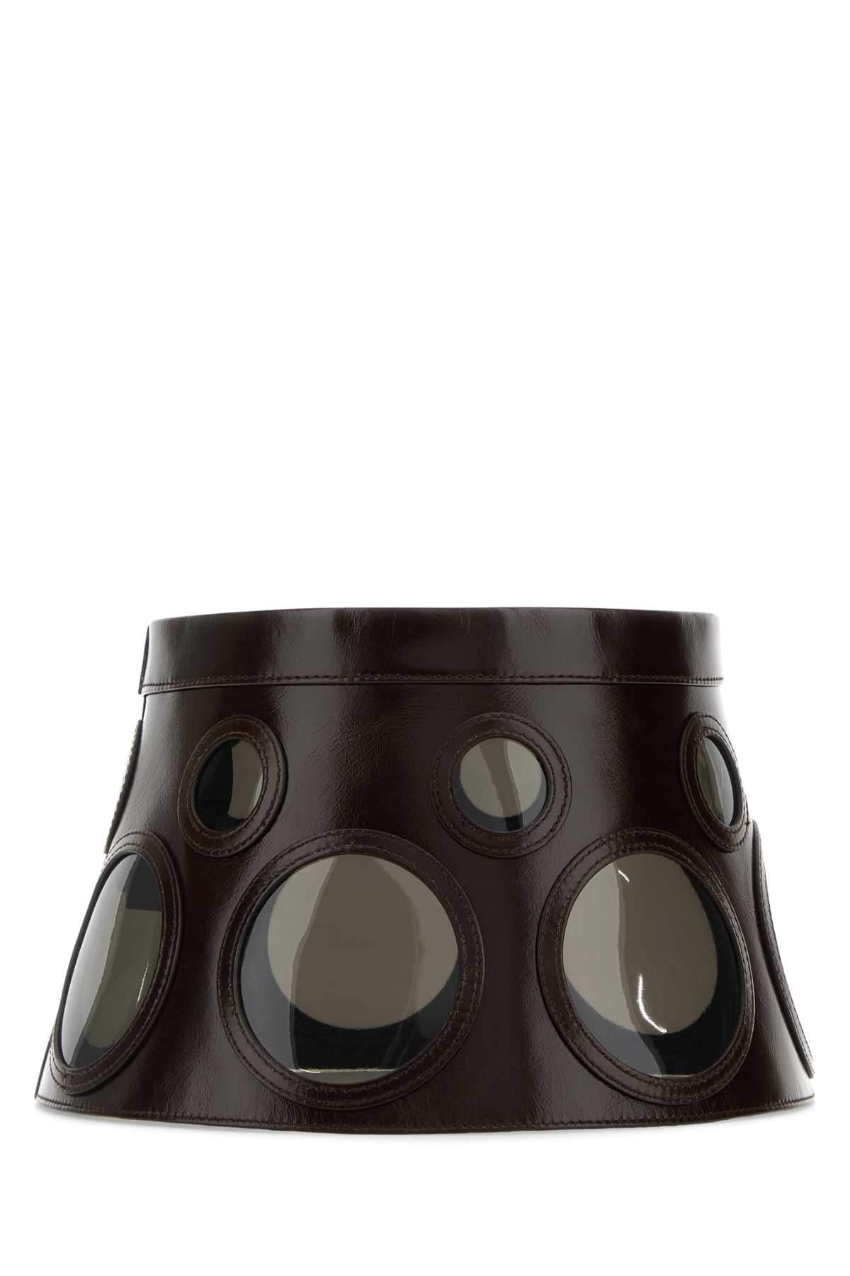 Prada Women Dark Brown Leather Hat PRADA
