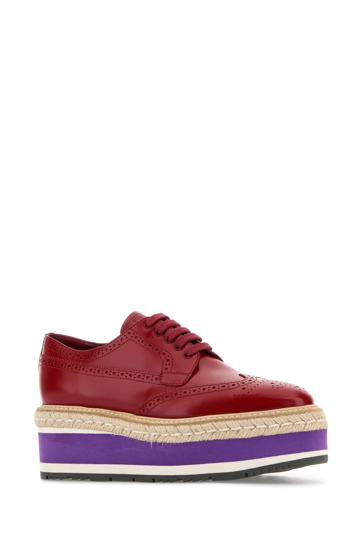 Prada Women Red Leather Lace-Up Shoes PRADA