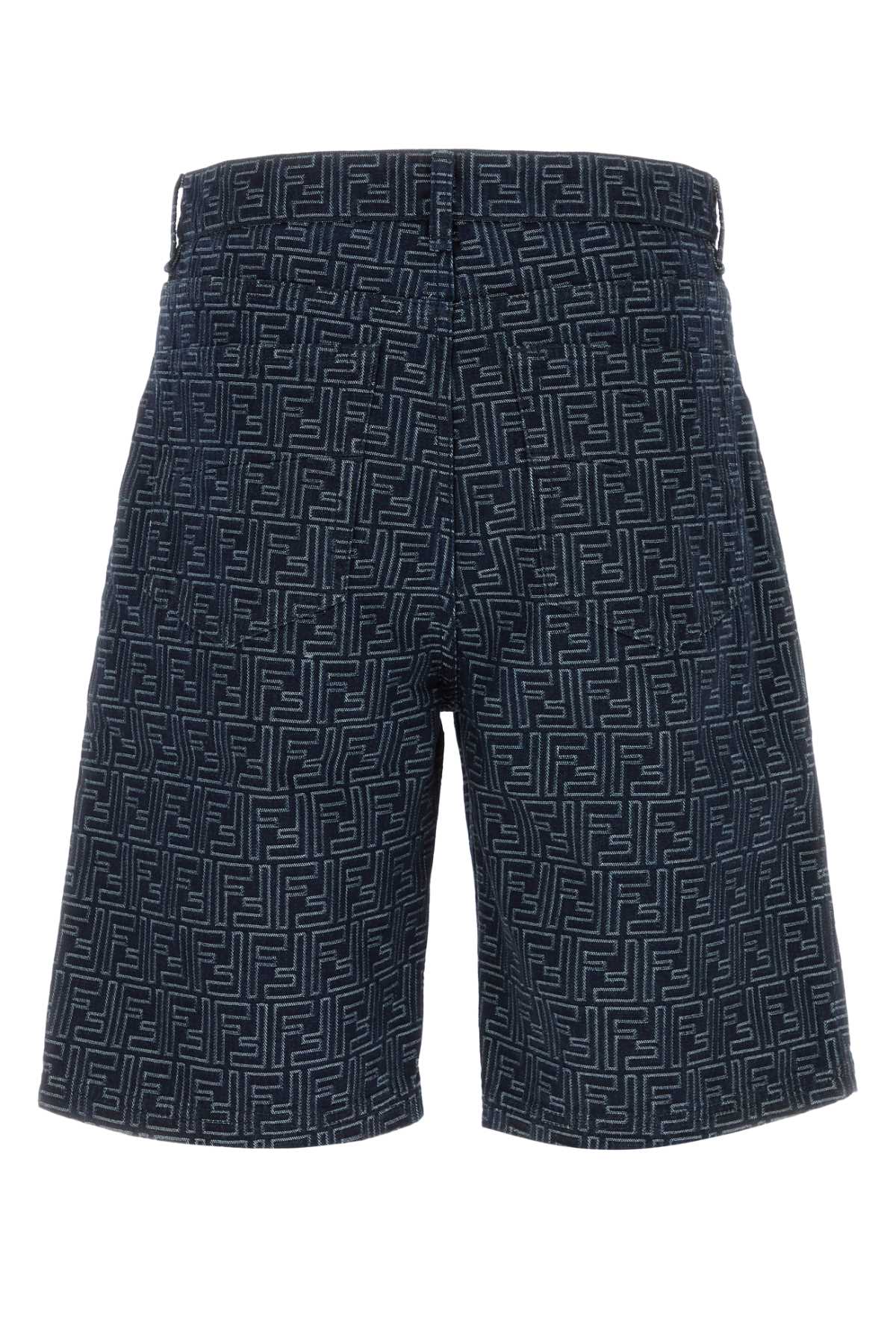 Fendi Men Embroidered Denim Bermuda Shorts FENDI