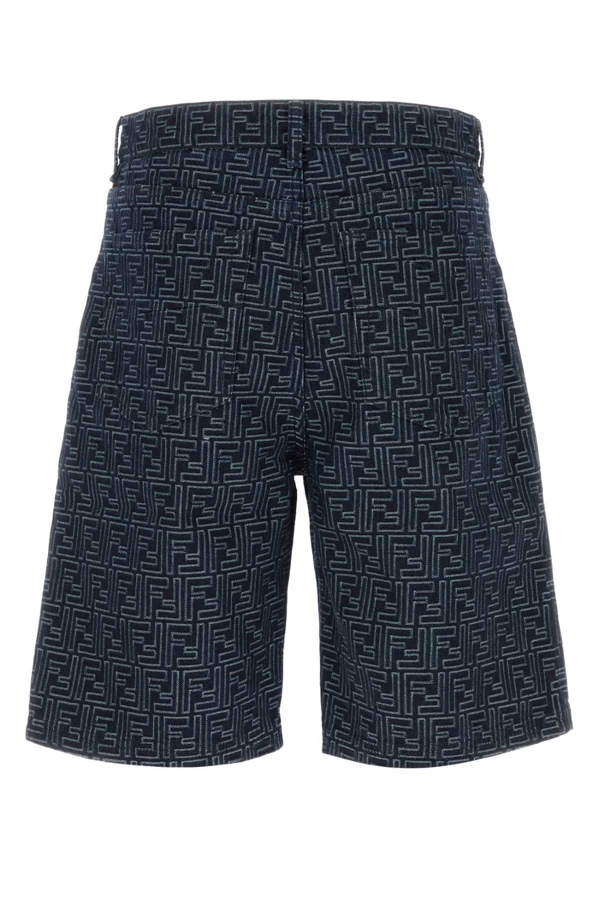 Fendi Men Embroidered Denim Bermuda Shorts FENDI