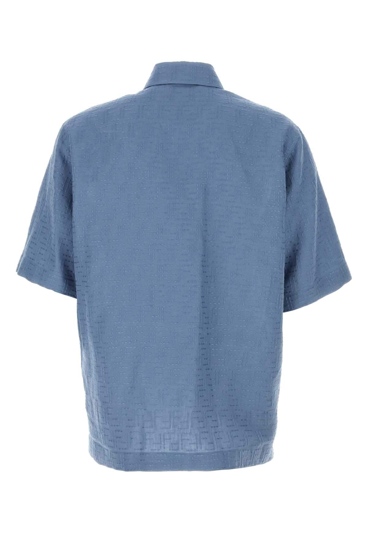 Fendi Men Cerulean Blue Linen Blend Shirt FENDI