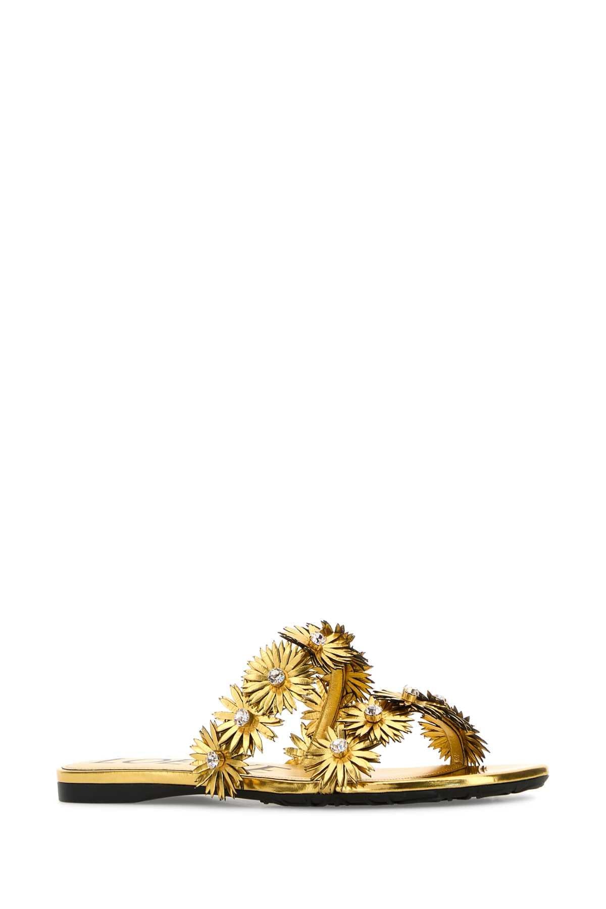 Loewe Paula's Ibiza Women Gold Leather Paula S Ibiza Slippers LOEWE