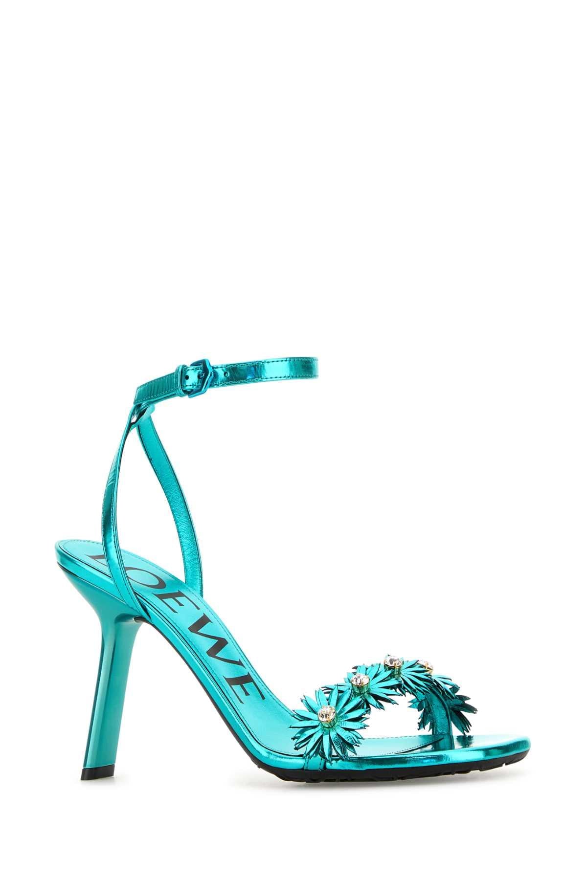 Loewe Paula's Ibiza Women Turquoise Leather Paula S Ibiza Petal Flower Sandals LOEWE