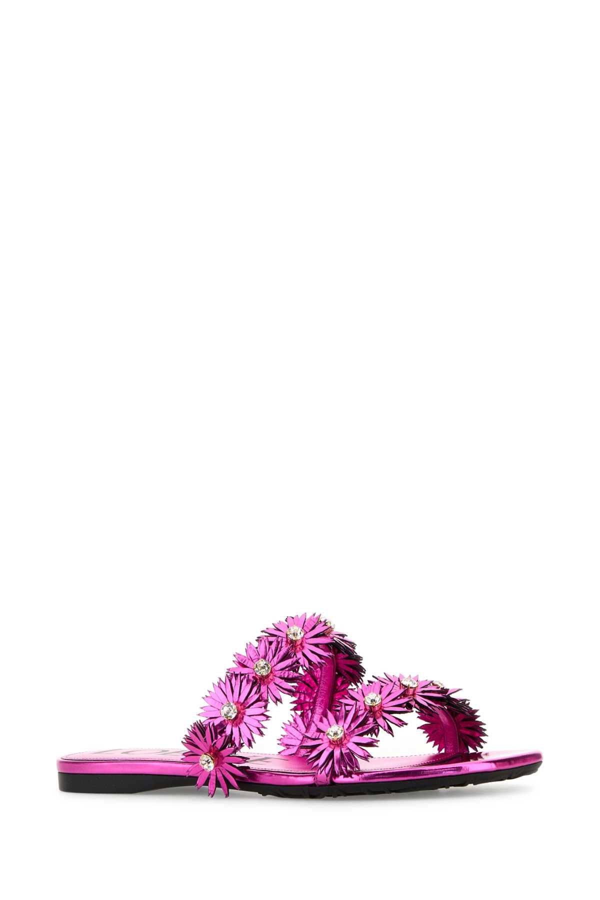 Loewe Paula's Ibiza Women Fuchsia Leather Paula S Ibiza Slippers LOEWE