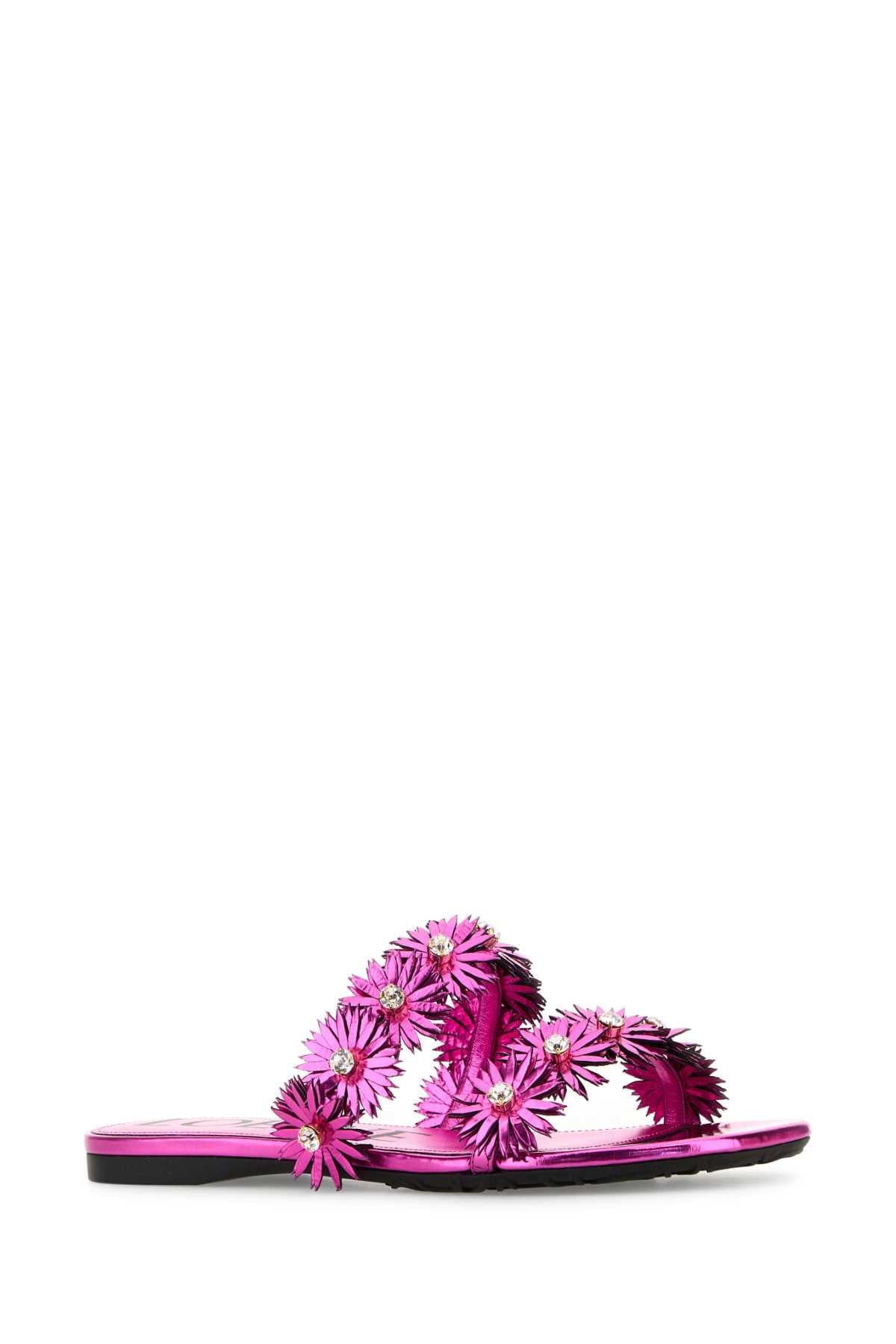 Loewe Paula's Ibiza Women Fuchsia Leather Paula S Ibiza Slippers LOEWE