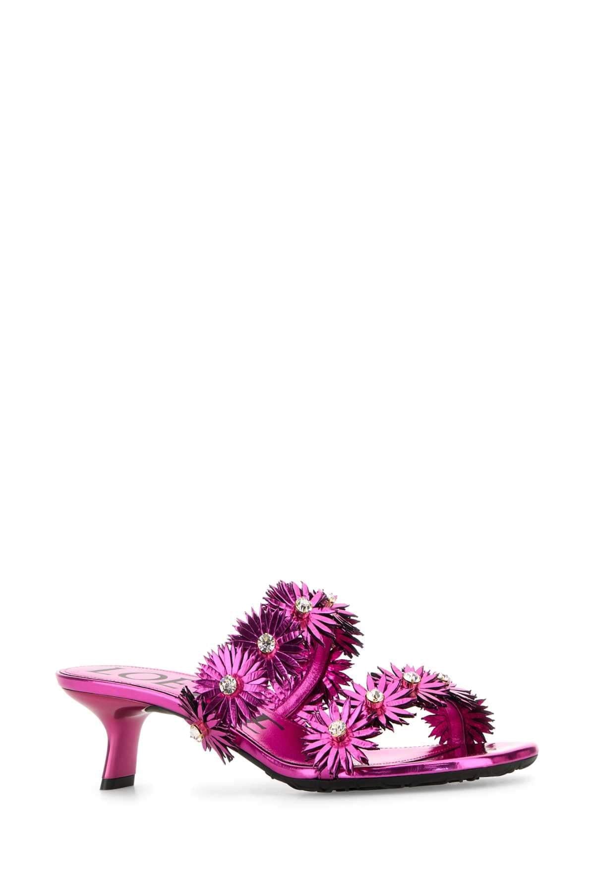 Loewe Paula's Ibiza Women Fuchsia Leather Paula S Ibiza Petal Mules LOEWE