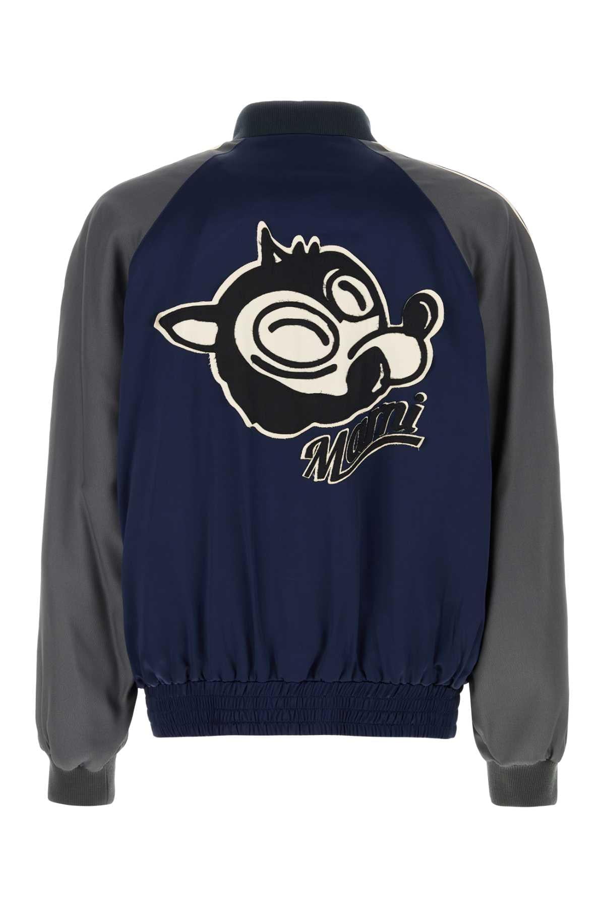 Marni Men Navy Blue Satin Bomber Jacket MARNI