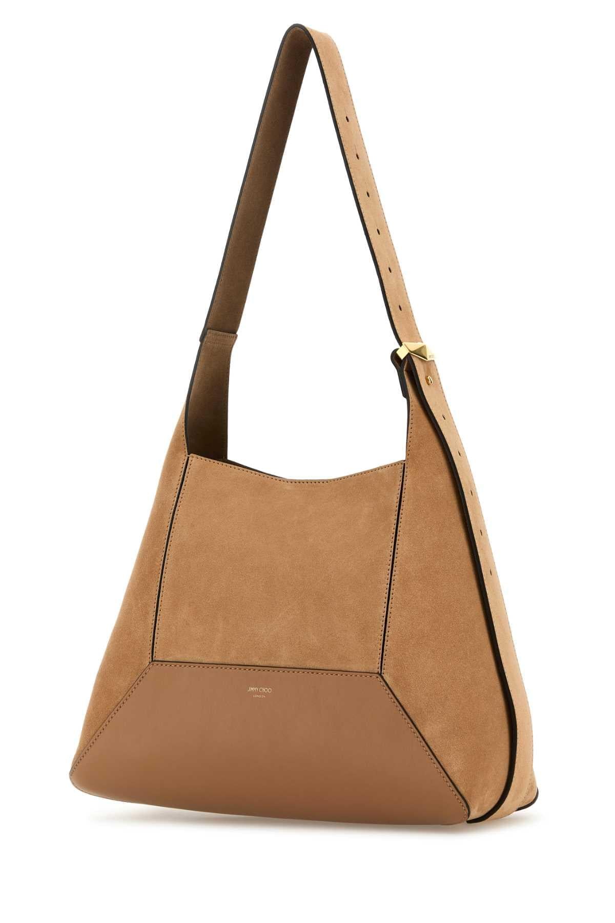 Jimmy Choo Women Camel Suede Medium Diamond Shoulder Bag JIMMY CHOO