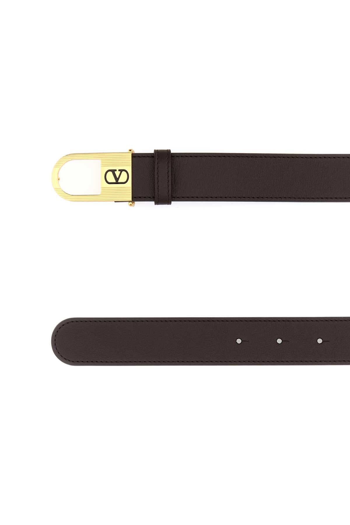 Valentino Garavani Women Chocolate Leather Vlogo Signature Belt VALENTINO GARAVANI