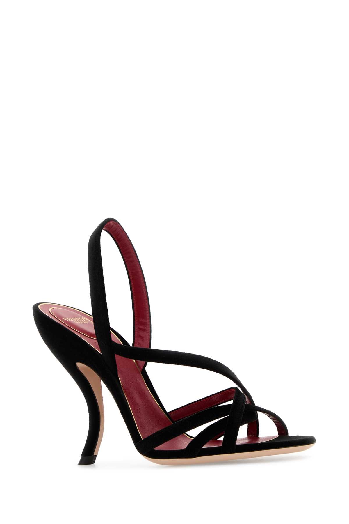 Valentino Garavani Women Black Velvet Vlogo Signature Sandals VALENTINO GARAVANI