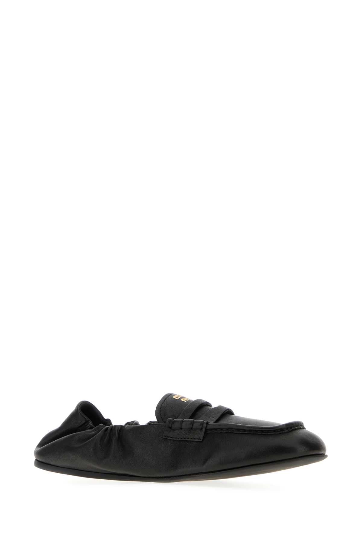 Miu Miu Women Black Nappa Leather Ruches Loafers MIU MIU