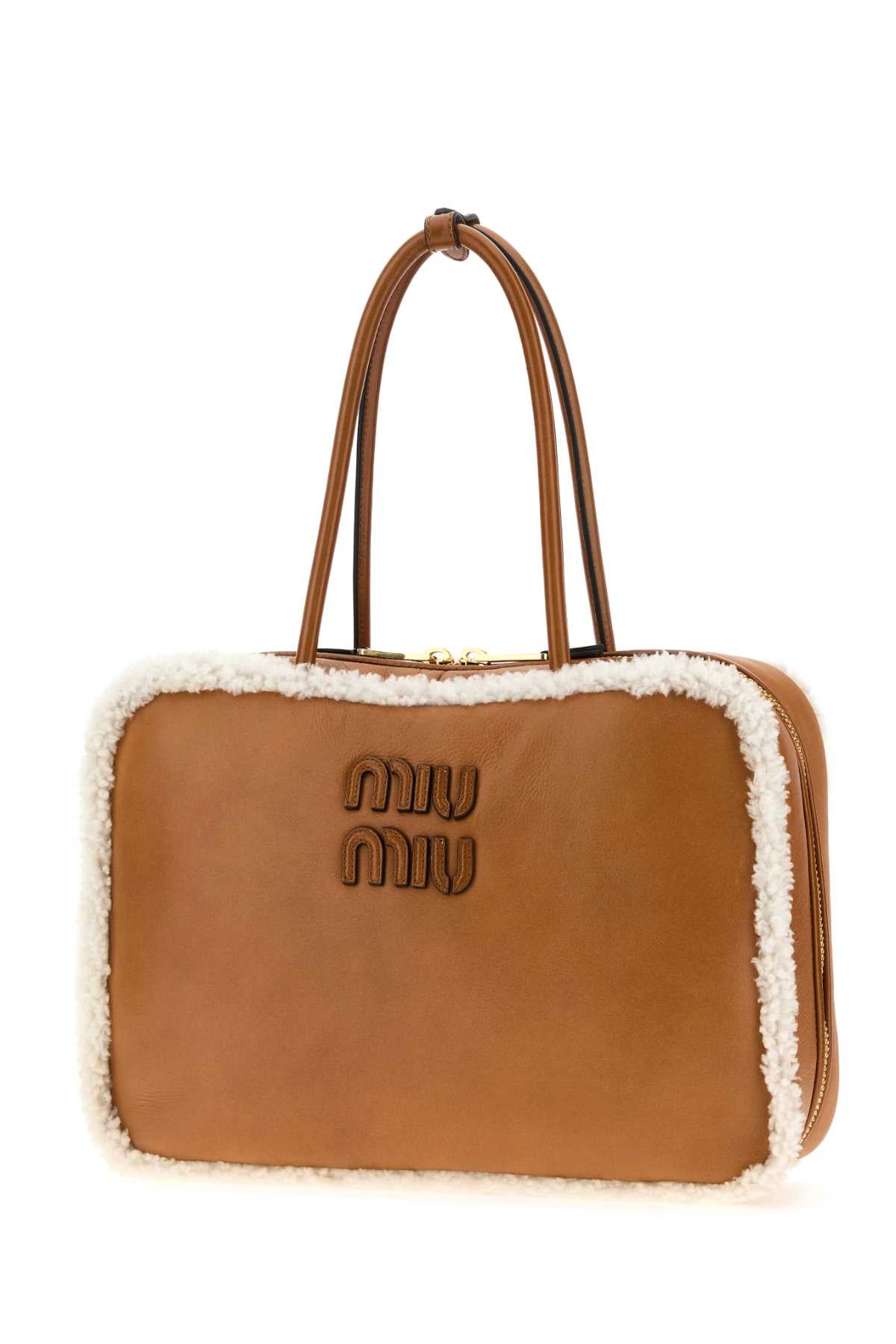 Miu Miu Women Camel Leather Beau Handbag MIU MIU