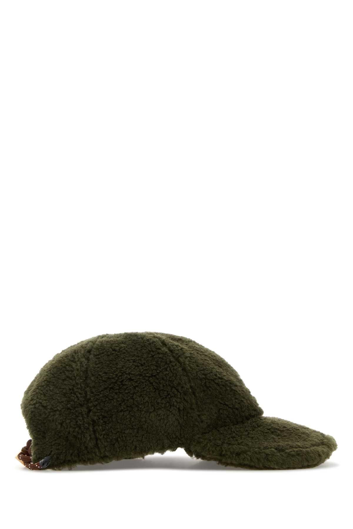 Miu Miu Women Olive Green Pile Baseball Cap MIU MIU