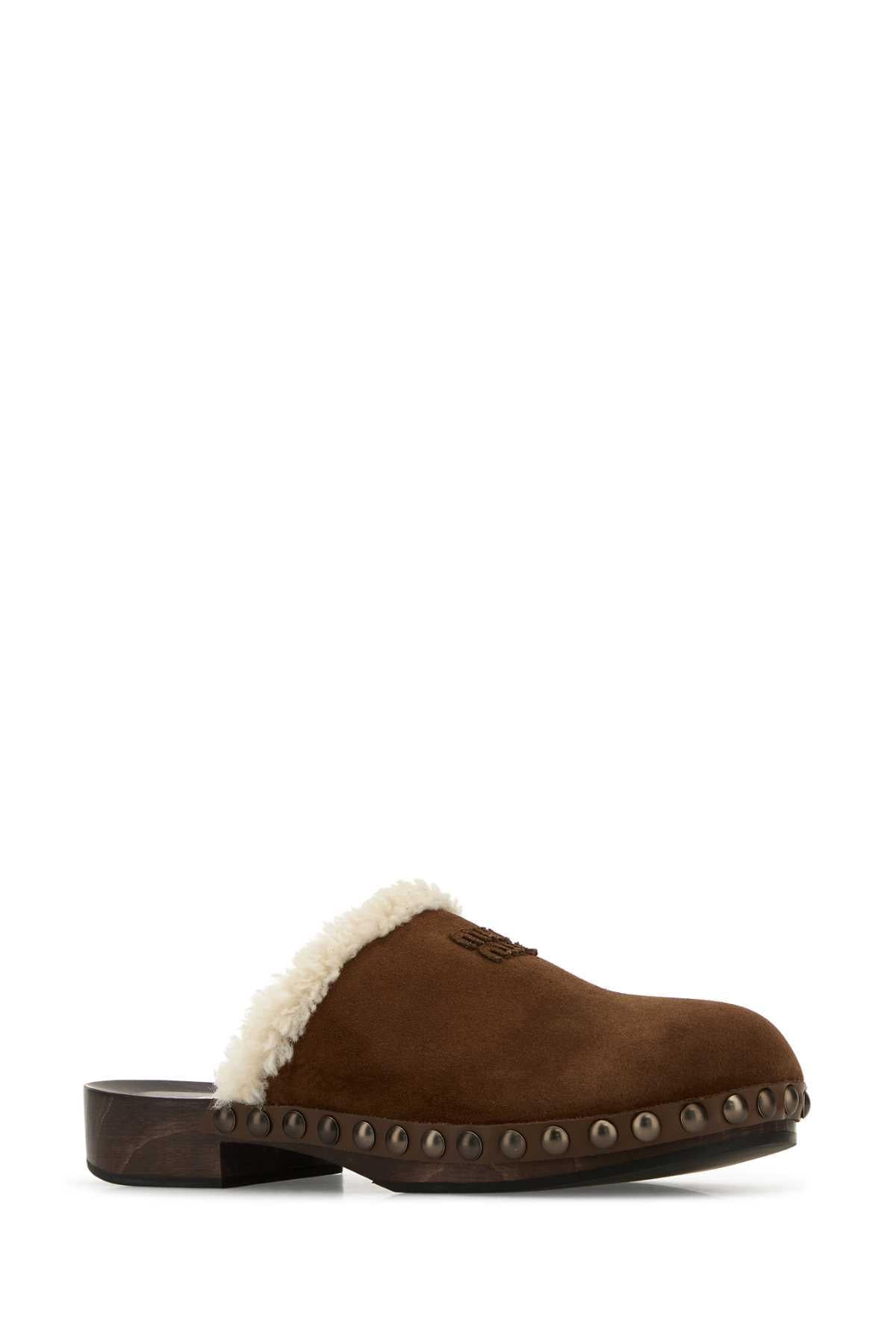 Miu Miu Women Brown Suede Clogs MIU MIU