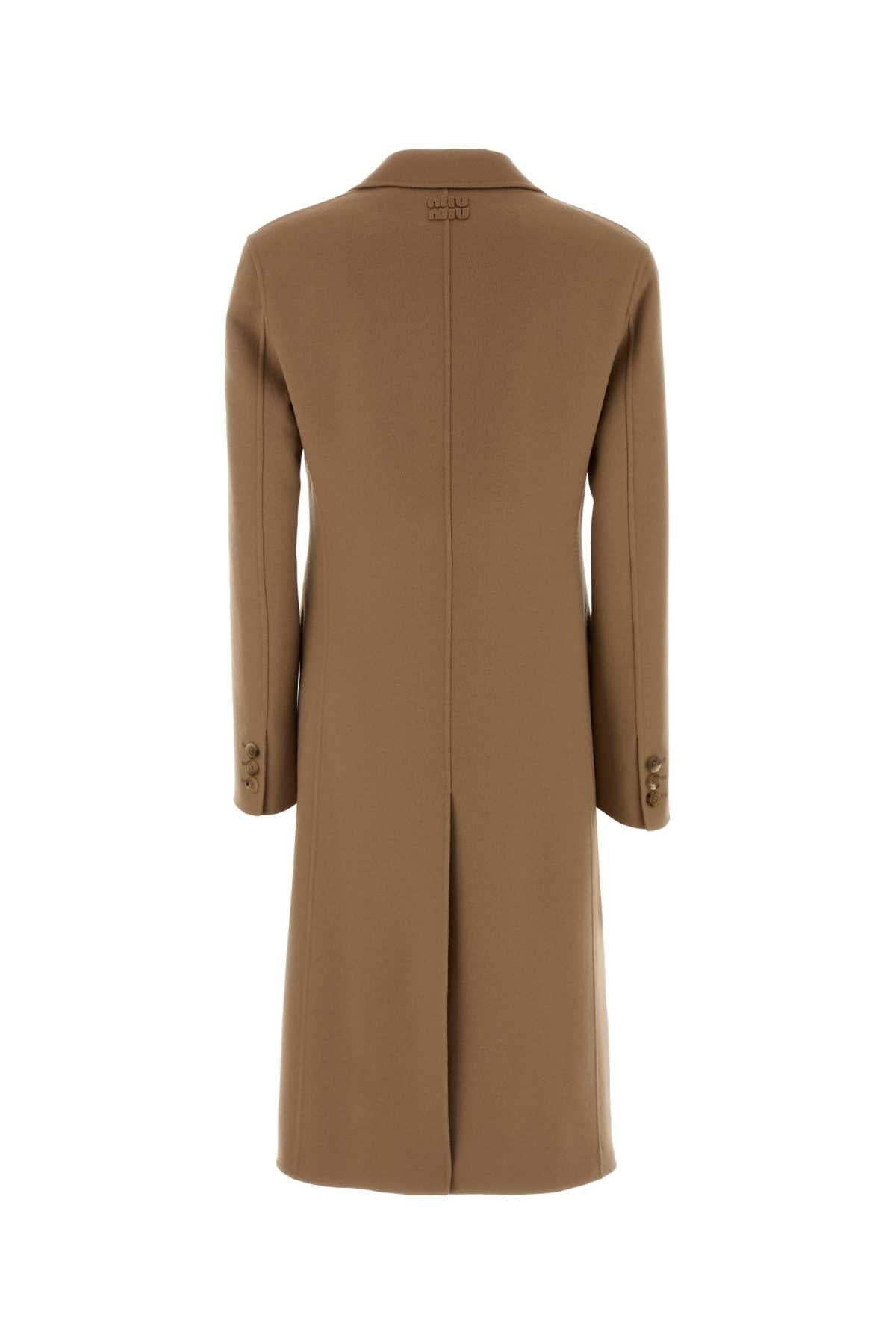 Miu Miu Women Camel Wool Blend Coat MIU MIU