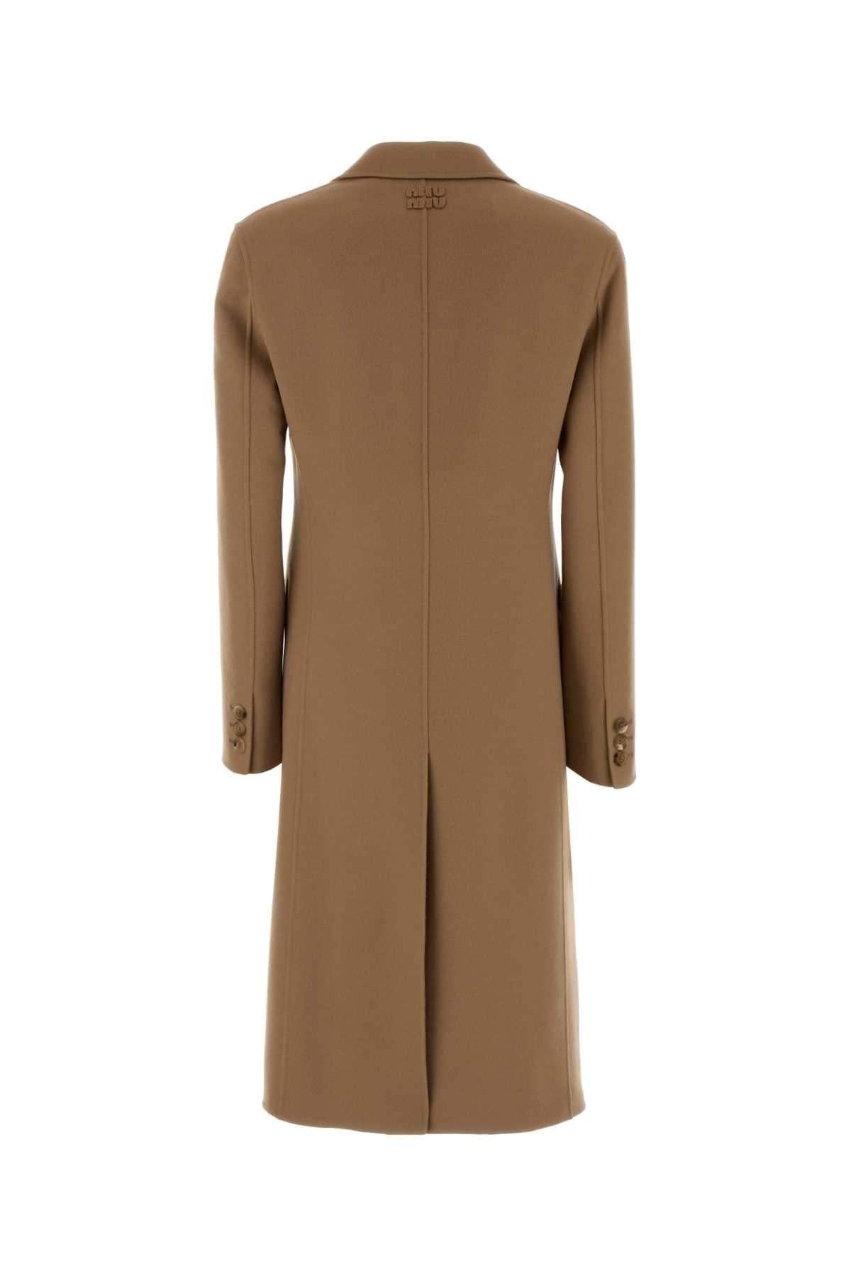 Miu Miu Women Camel Wool Blend Coat MIU MIU