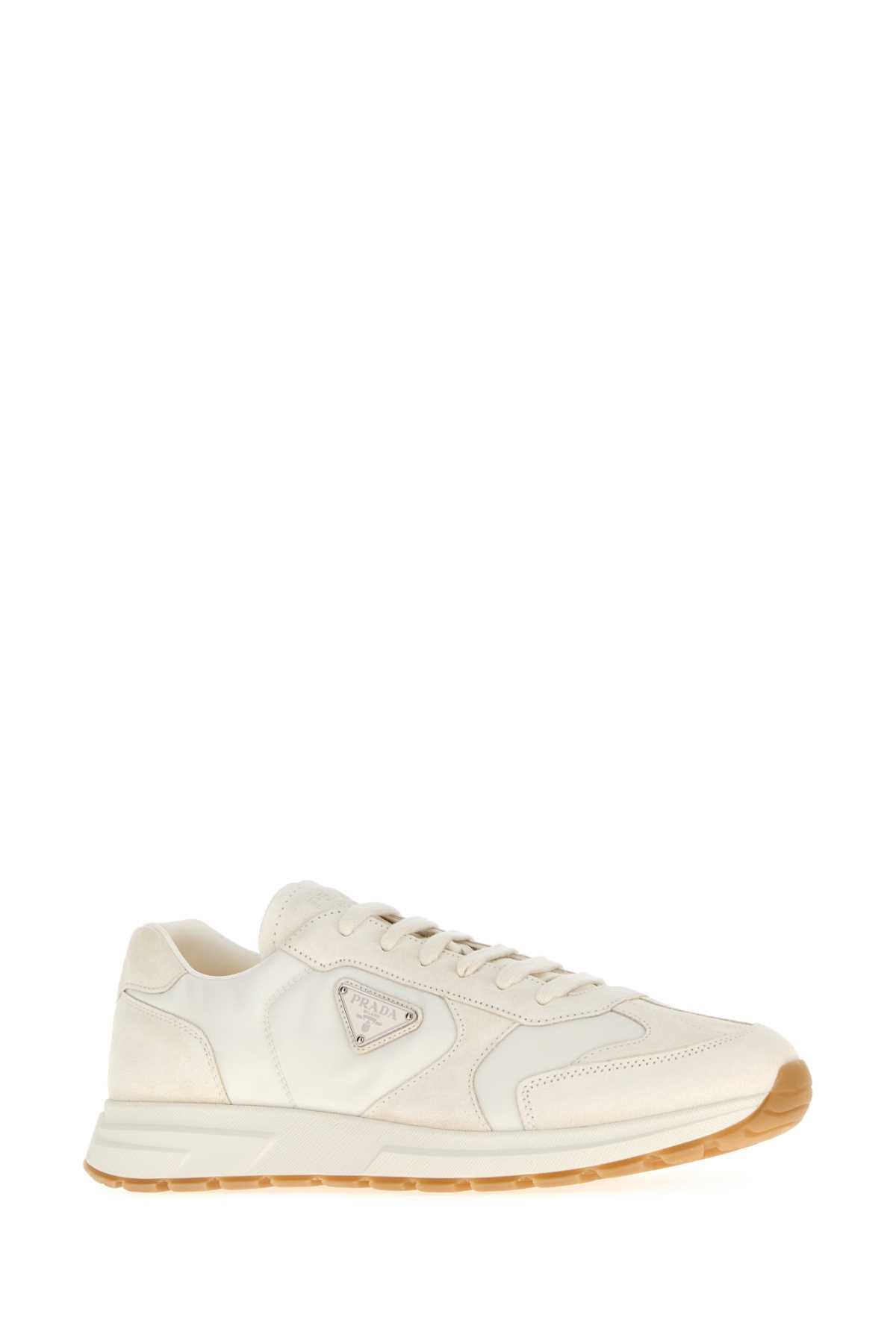 Prada Men White Re-Nylon And Suede Sneakers PRADA