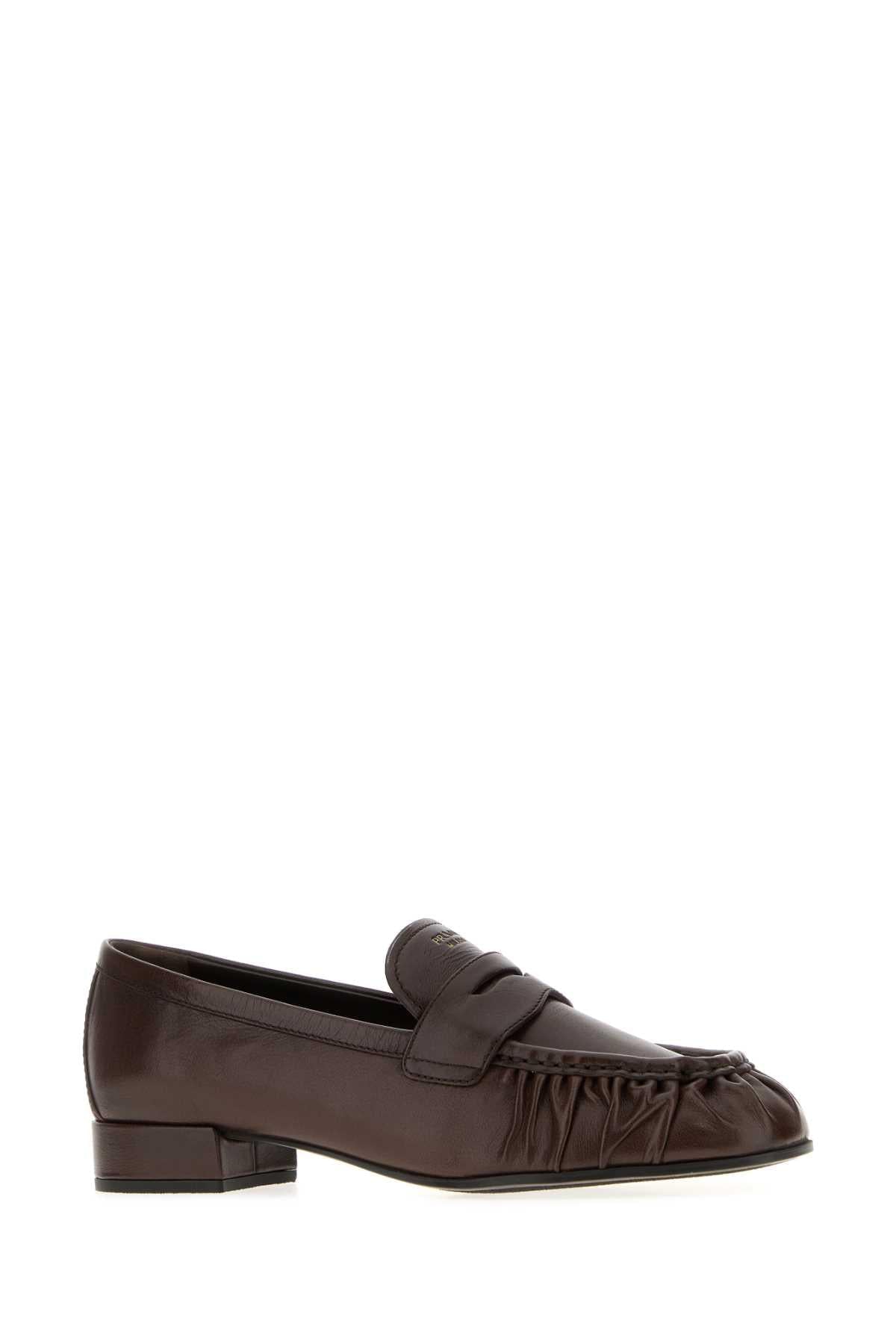 Prada Women Dark Brown Leather Loafers PRADA
