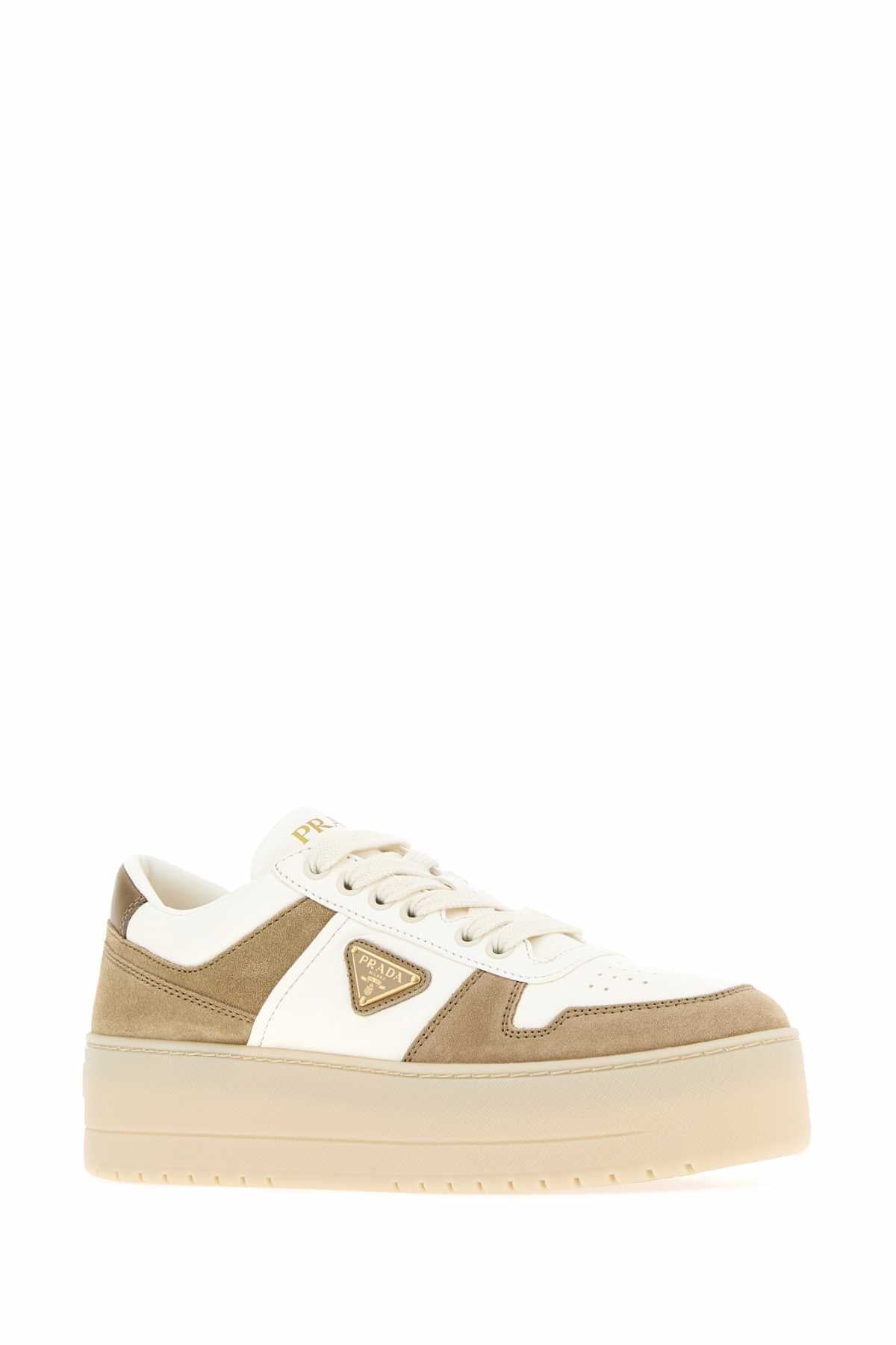 Prada Women Two-Tone Leather And Suede Downtown Bold Sneakers PRADA