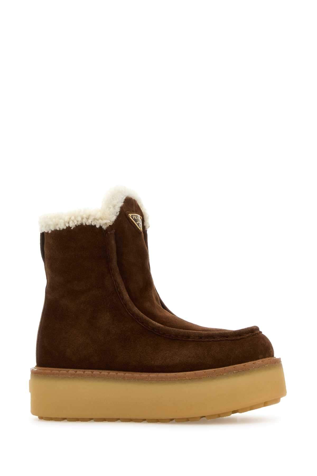 Prada Women Brown Suede Ankle Boots PRADA