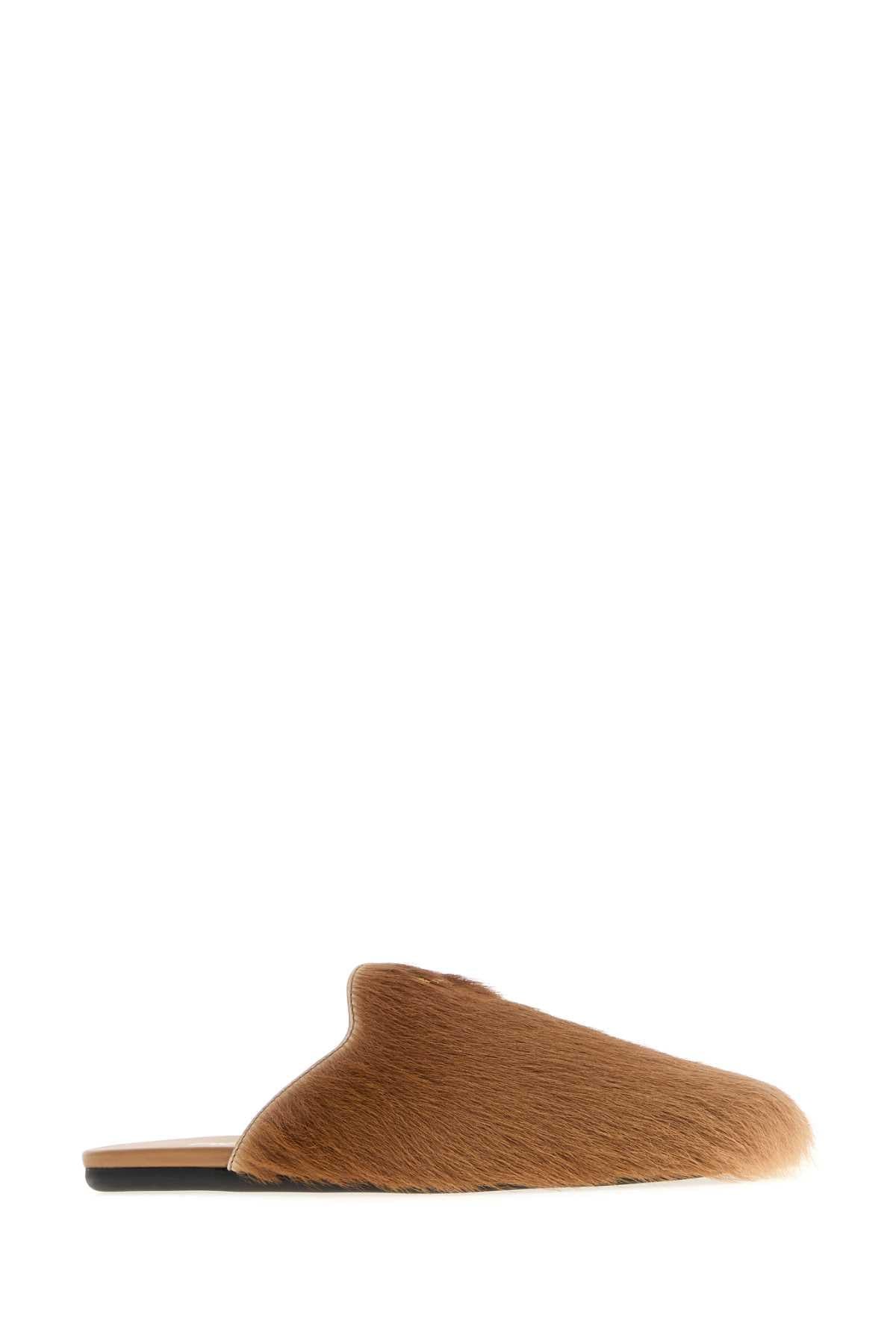 Prada Women Camel Calf Hair Slippers PRADA