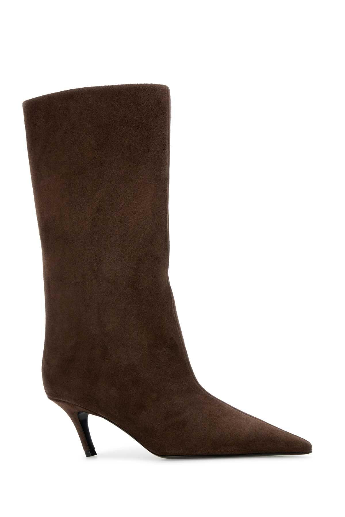 Amina Muaddi Women Brown Suede Fiona Boots AMINA MUADDI