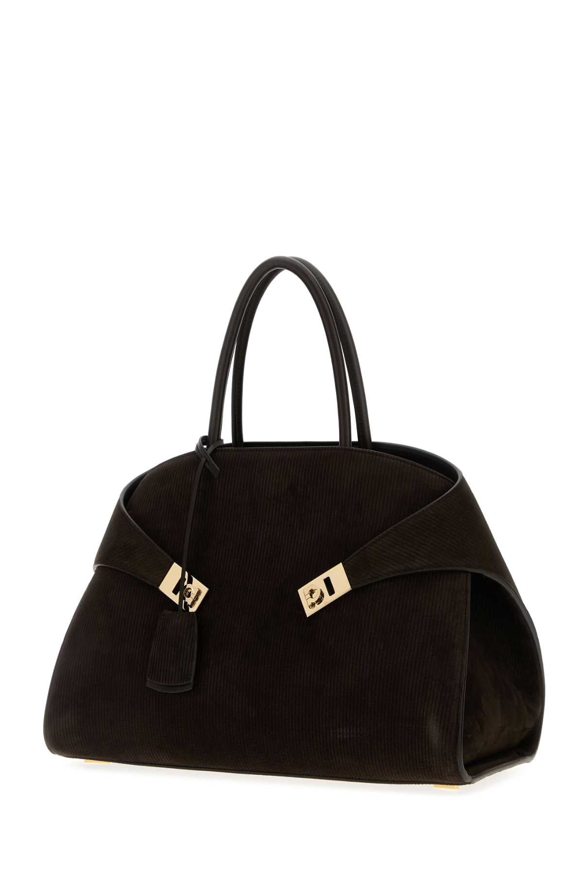 Salvatore Ferragamo Women Dark Brown Suede Medium Hug Handbag FERRAGAMO