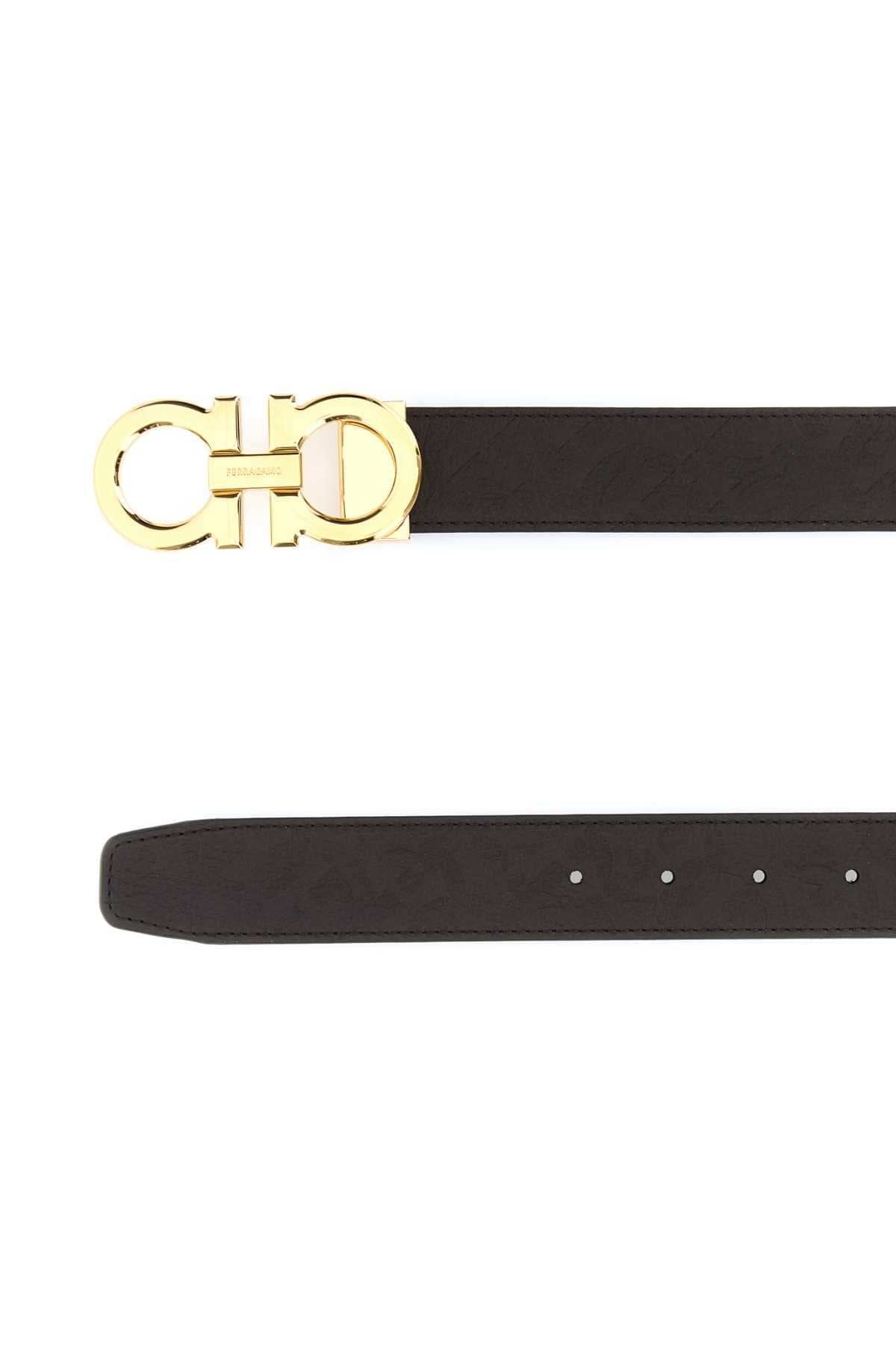 Salvatore Ferragamo Men Dark Brown Leather Reversible Belt FERRAGAMO