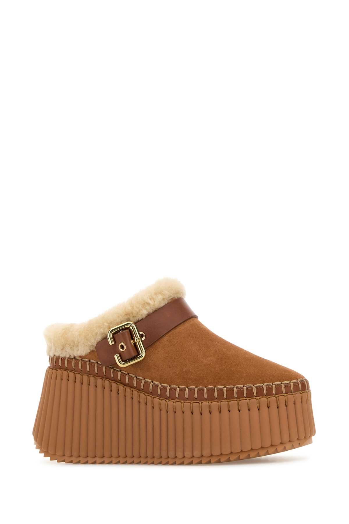 Chloe Women Camel Suede Nama Slippers CHLOE