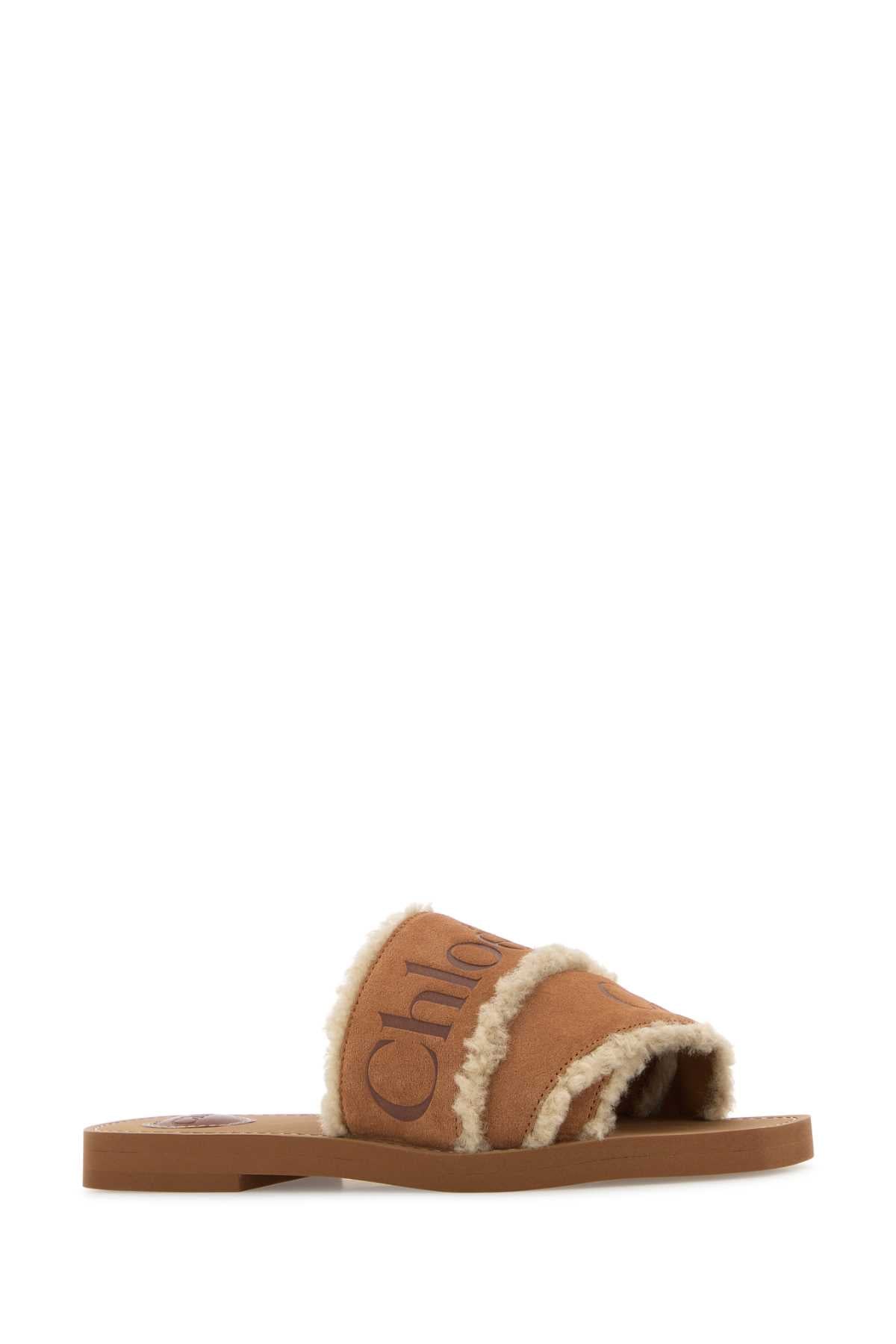 Chloe Women Caramel Suede Woody Slippers CHLOE