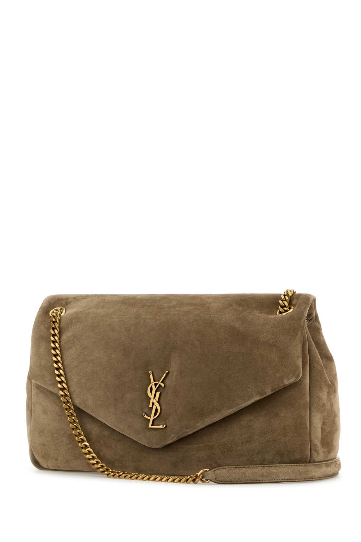 Saint Laurent Women Dove Grey Suede Leather Large Calypso Shoulder Bag SAINT LAURENT