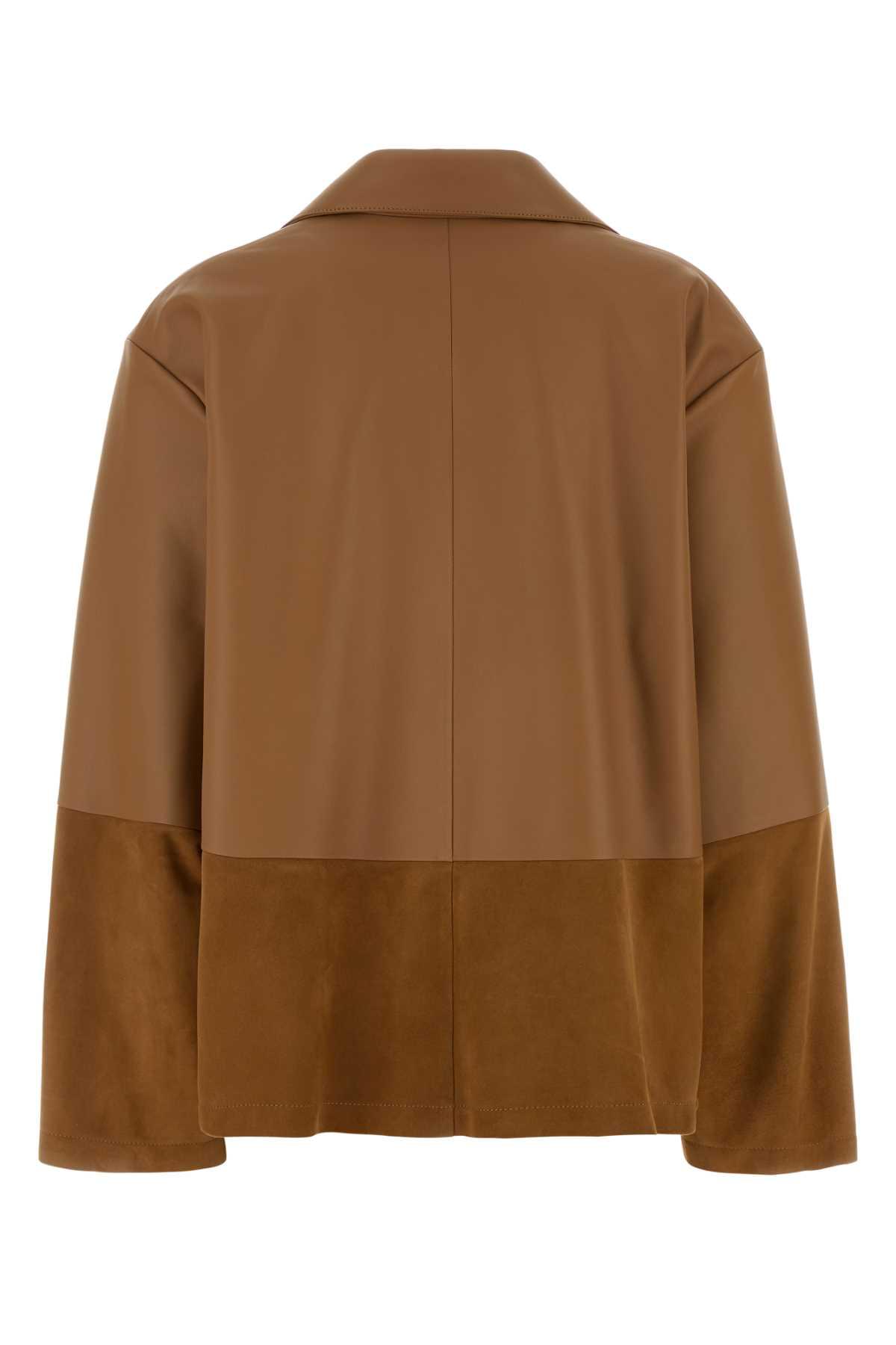 Loewe Women Camel Leather And Suede Shirt LOEWE