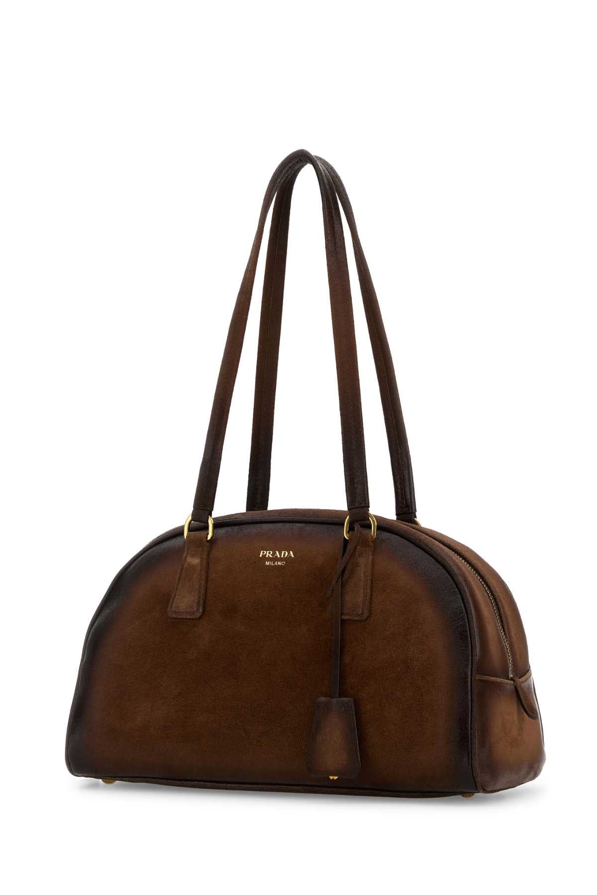 Prada Women Brown Suede Medium Prada Bowling Shoulder Bag PRADA
