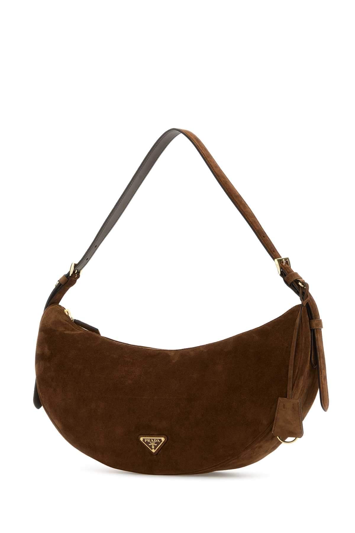 Prada Women Brown Suede Large Prada Demi-Lune Crossbody Bag PRADA