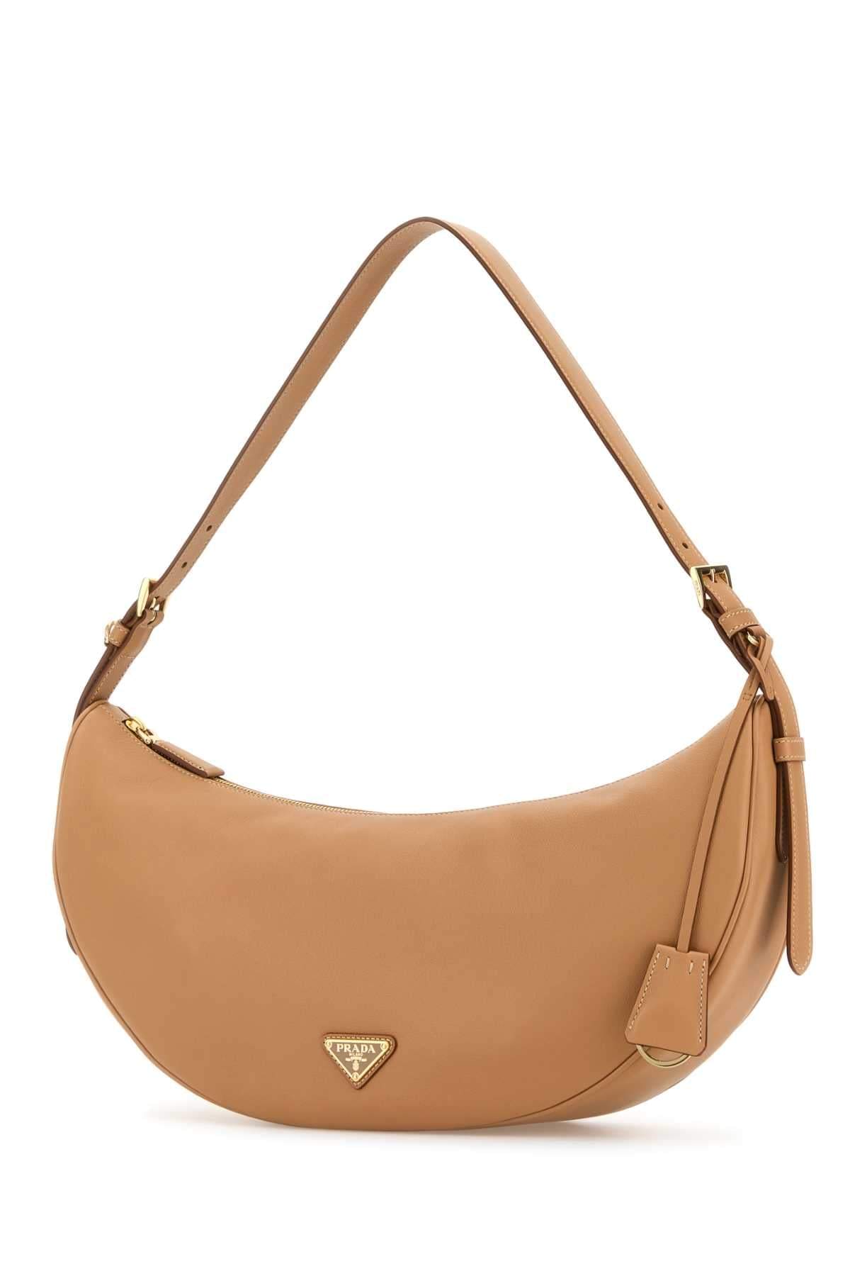 Prada Women Peach Leather Large Prada Demi-Lune Crossbody Bag PRADA